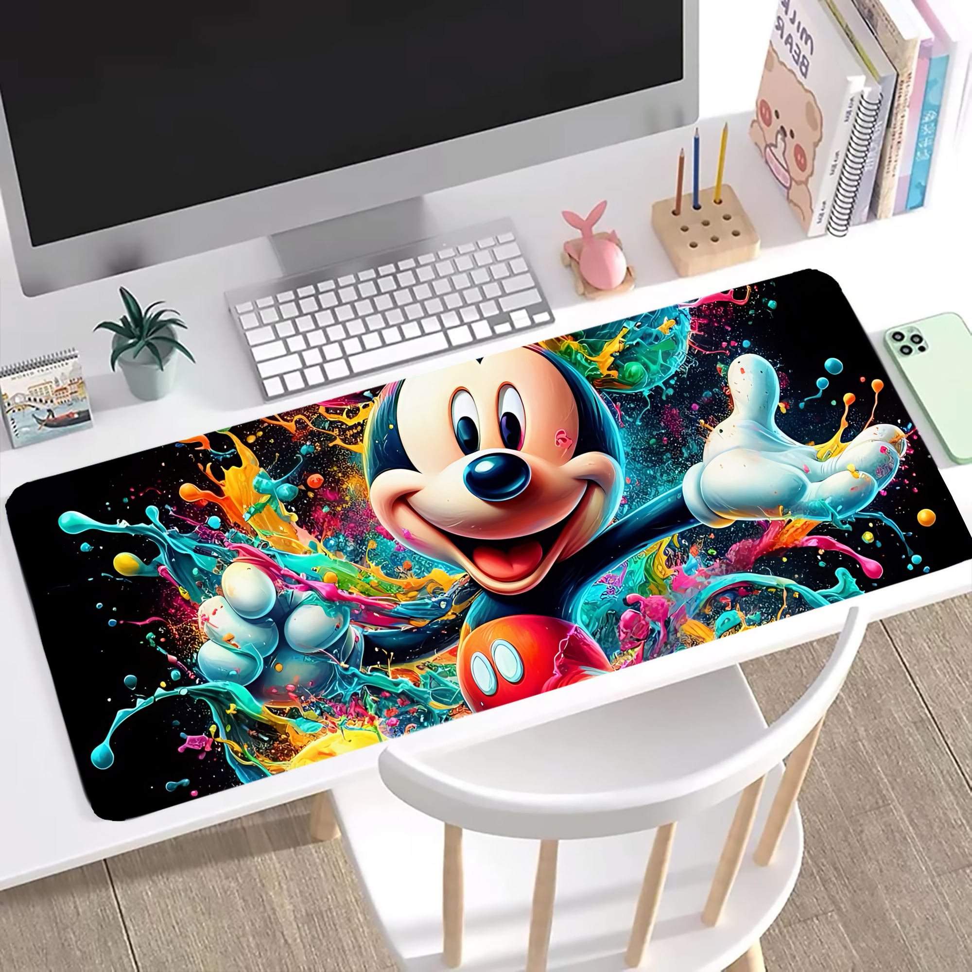 ミッキーマウス Mickey Mouse ステッチ加工 大判デスクマット／滑り止めマウスパッド