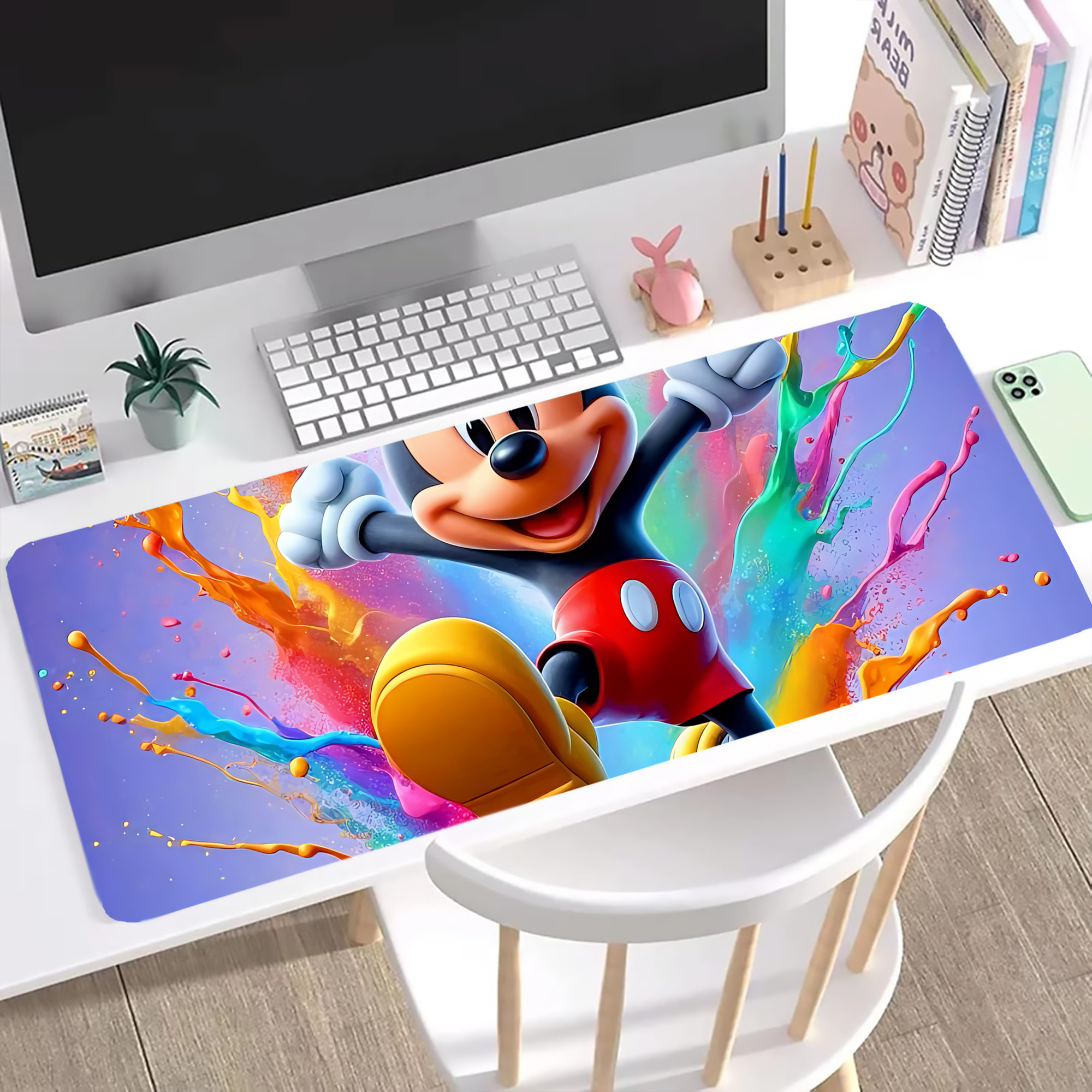 ミッキーマウス Mickey Mouse ステッチ加工 大判デスクマット／滑り止めマウスパッド