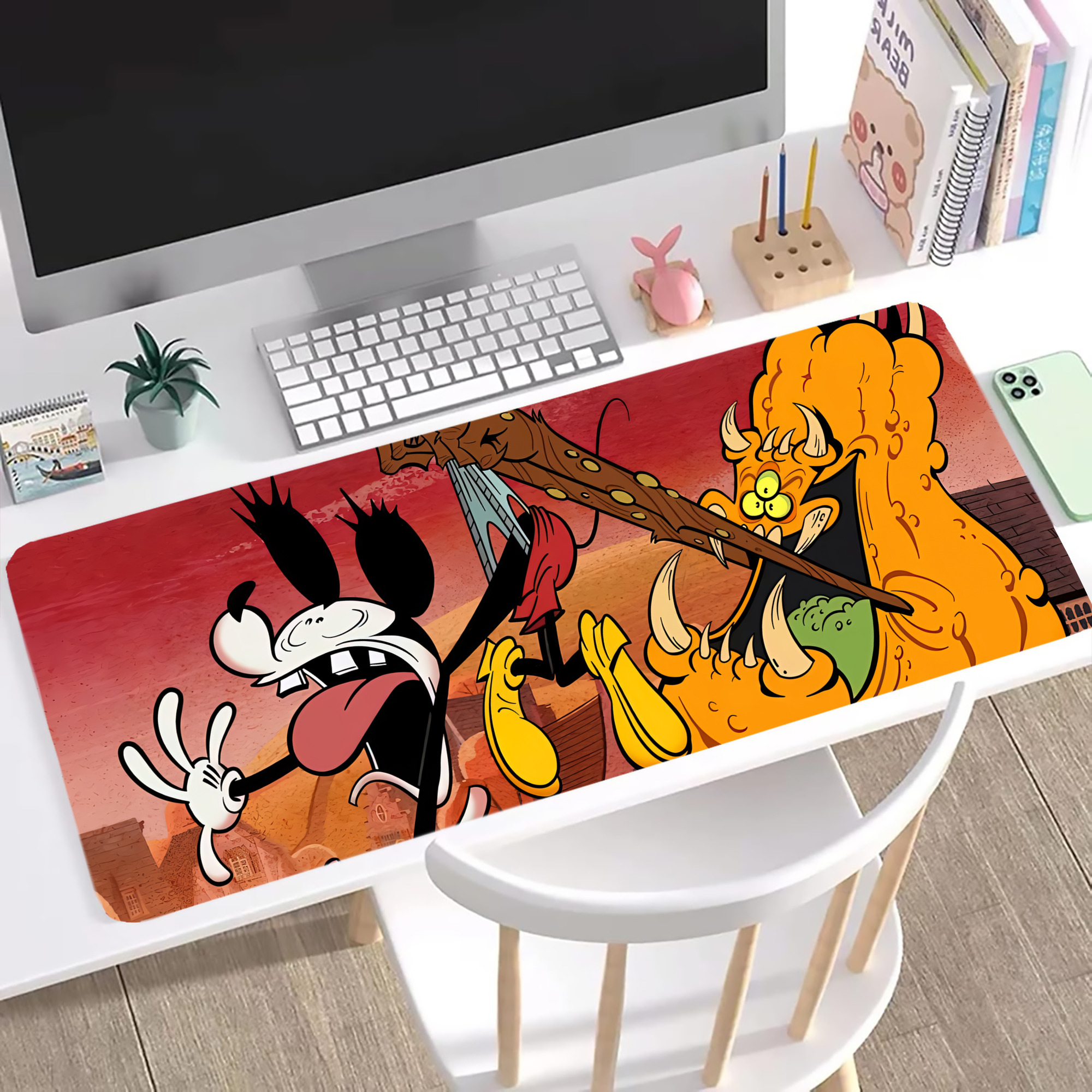 ミッキーマウス Mickey Mouse ステッチ加工 大判デスクマット／滑り止めマウスパッド