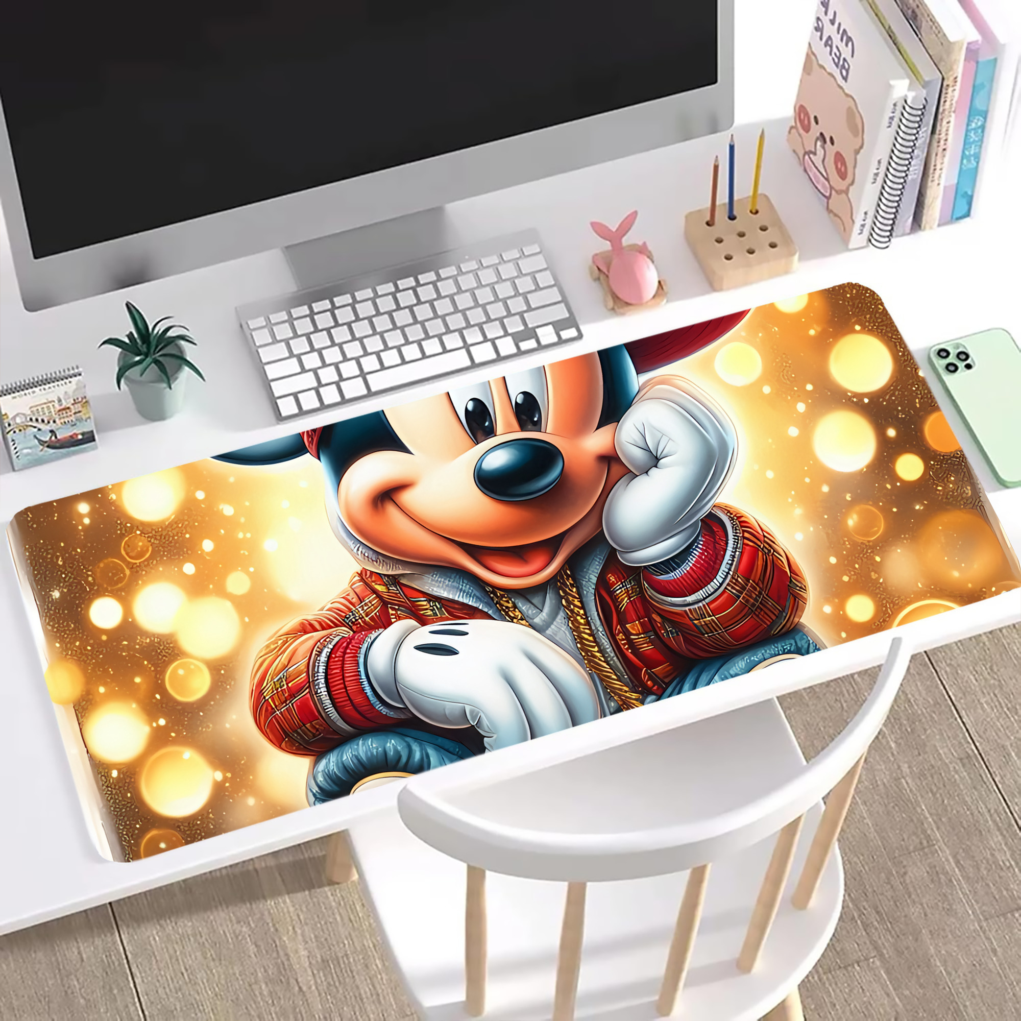 ミッキーマウス Mickey Mouse ステッチ加工 大判デスクマット／滑り止めマウスパッド