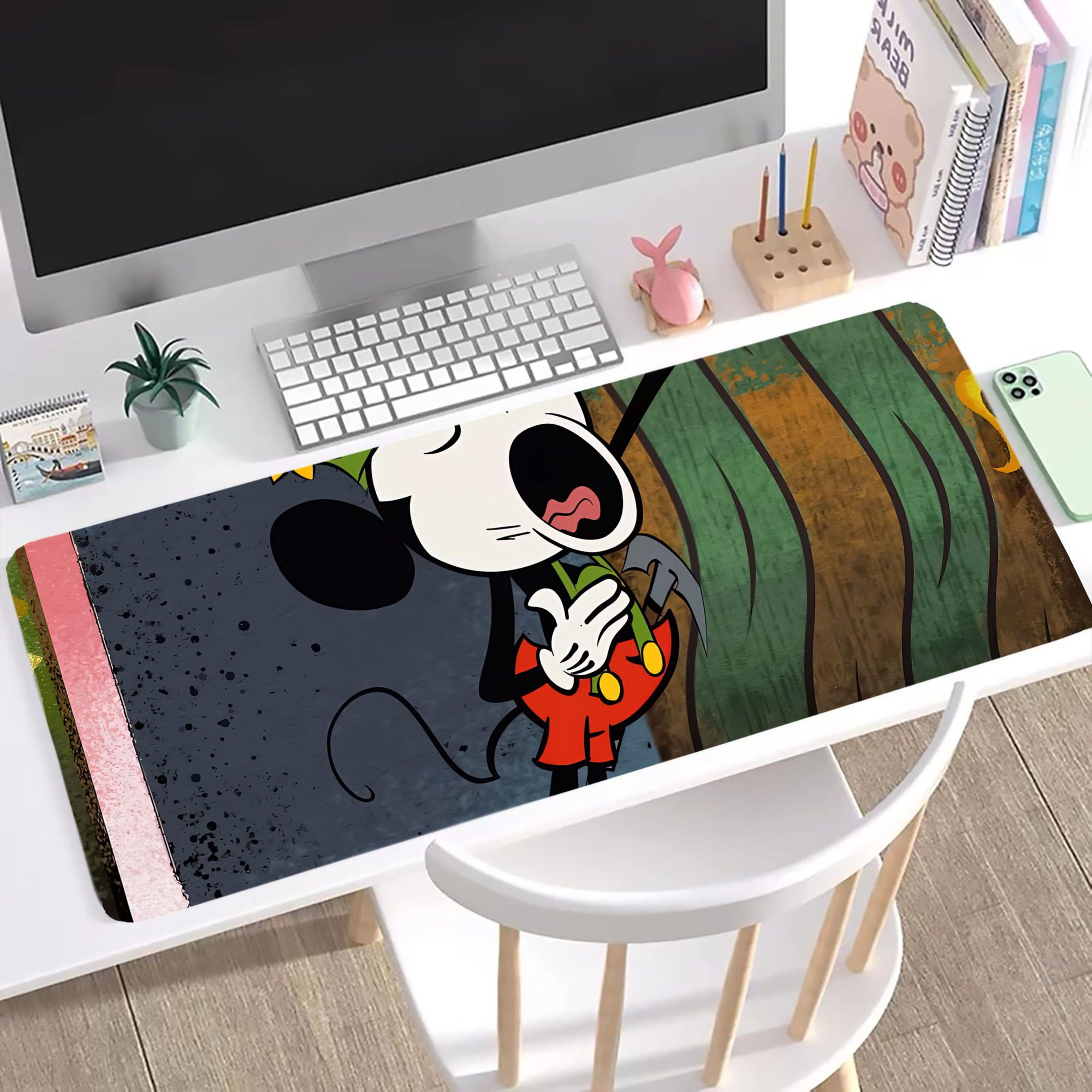 ミッキーマウス Mickey Mouse ステッチ加工 大判デスクマット／滑り止めマウスパッド