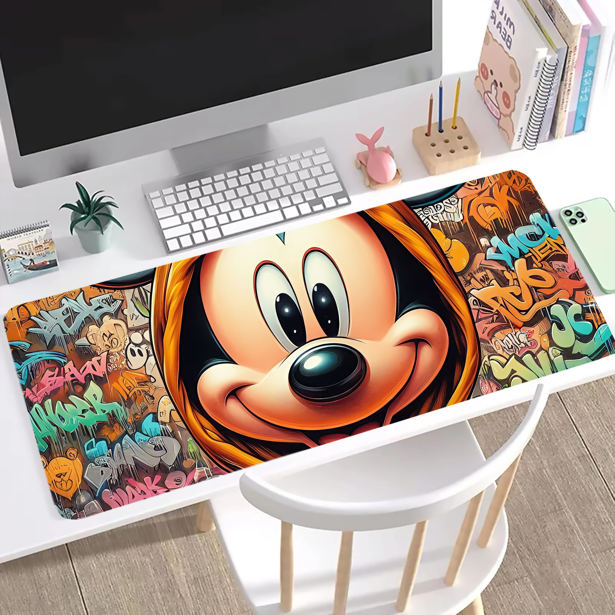 ミッキーマウス Mickey Mouse ステッチ加工 大判デスクマット／滑り止めマウスパッド