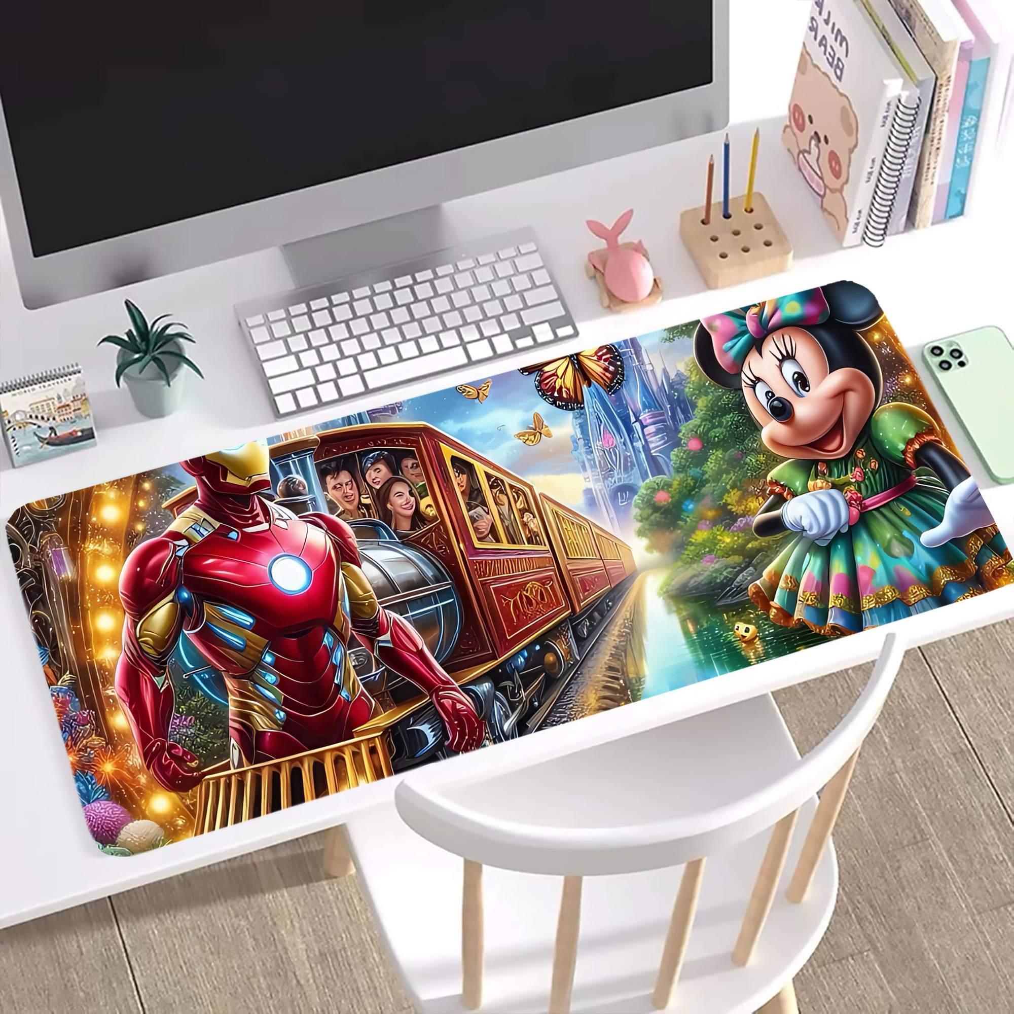 ミッキーマウス Mickey Mouse ステッチ加工 大判デスクマット／滑り止めマウスパッド