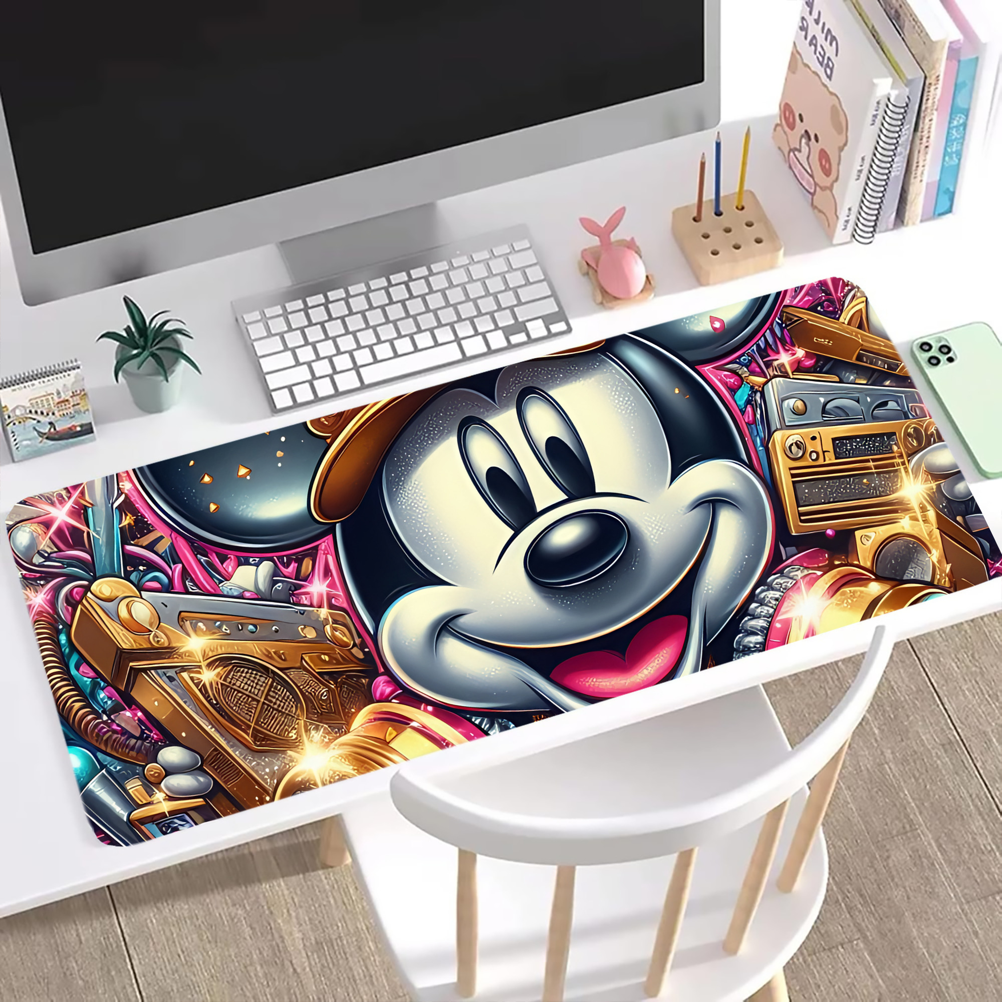 ミッキーマウス Mickey Mouse ステッチ加工 大判デスクマット／滑り止めマウスパッド