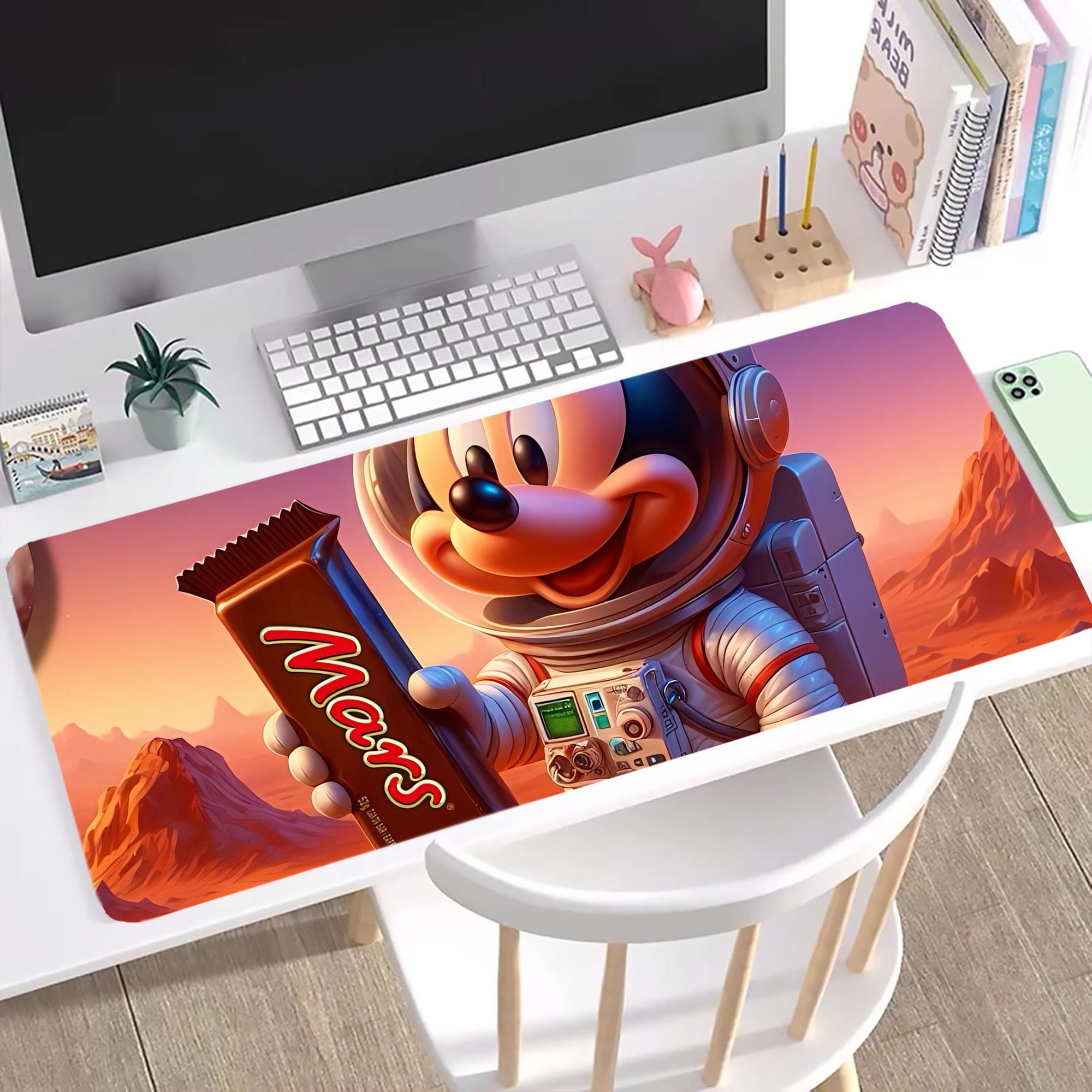 ミッキーマウス Mickey Mouse ステッチ加工 大判デスクマット／滑り止めマウスパッド