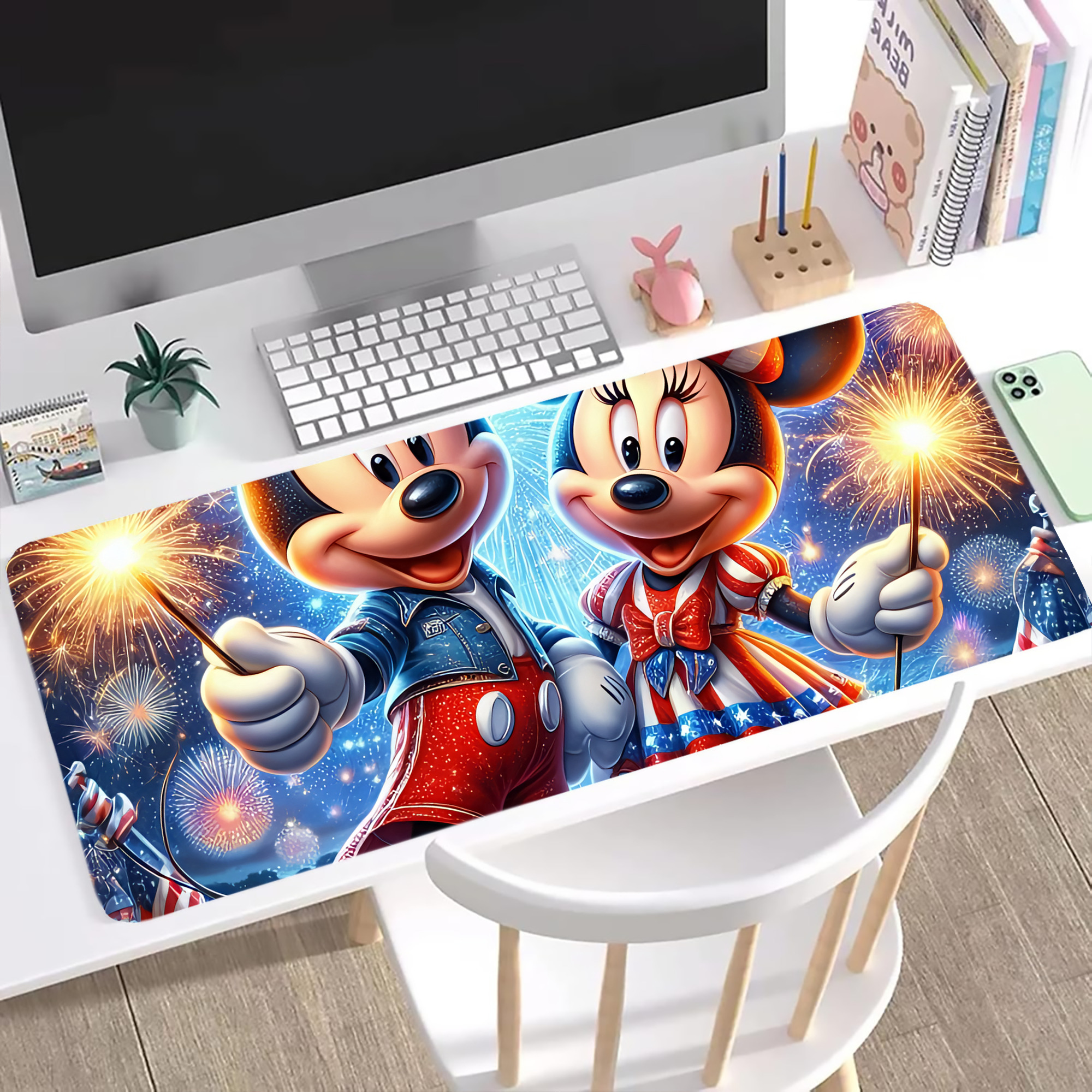 ミッキーマウス Mickey Mouse ステッチ加工 大判デスクマット／滑り止めマウスパッド