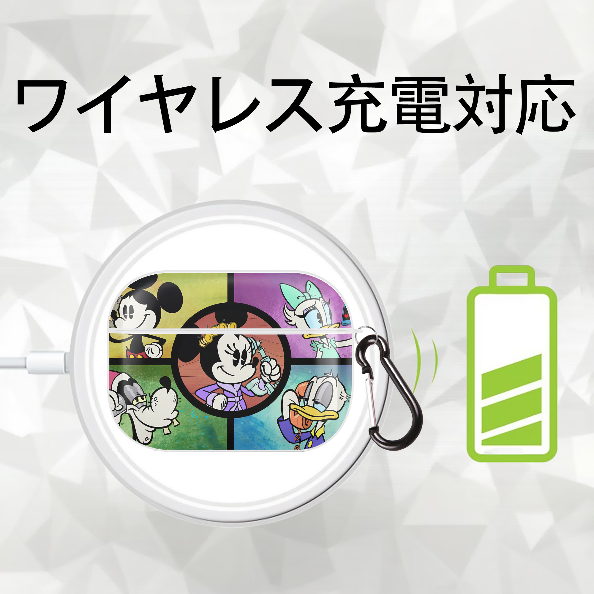ミッキーマウス Mickey Mouse 【AirPods Pro用】ハードシェル保護ケース 耐衝撃・防指紋・カラビナ付き商品仕様