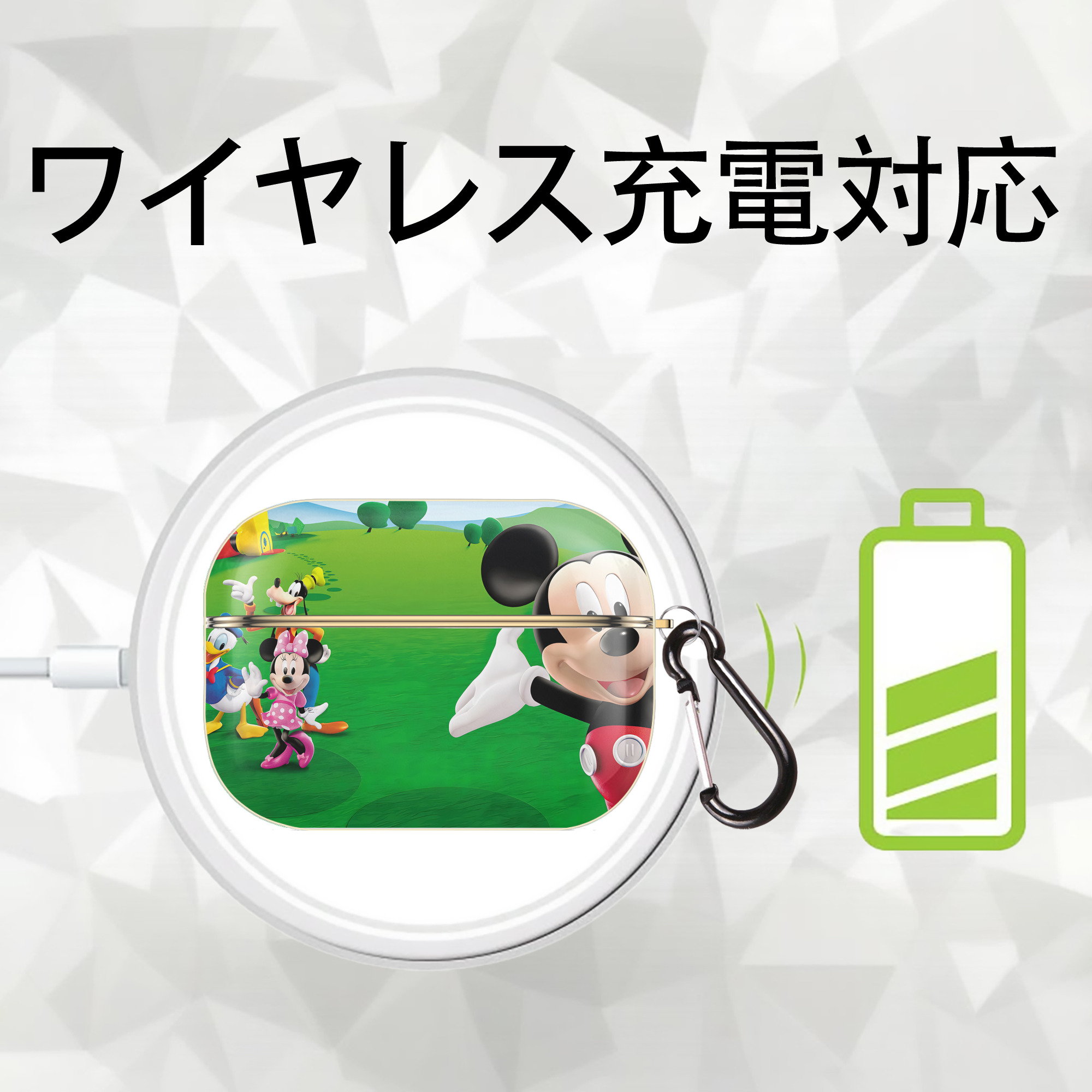ミッキーマウス Mickey Mouse 【AirPods Pro用】ハードシェル保護ケース｜耐衝撃・防指紋・カラビナ付き商品仕様