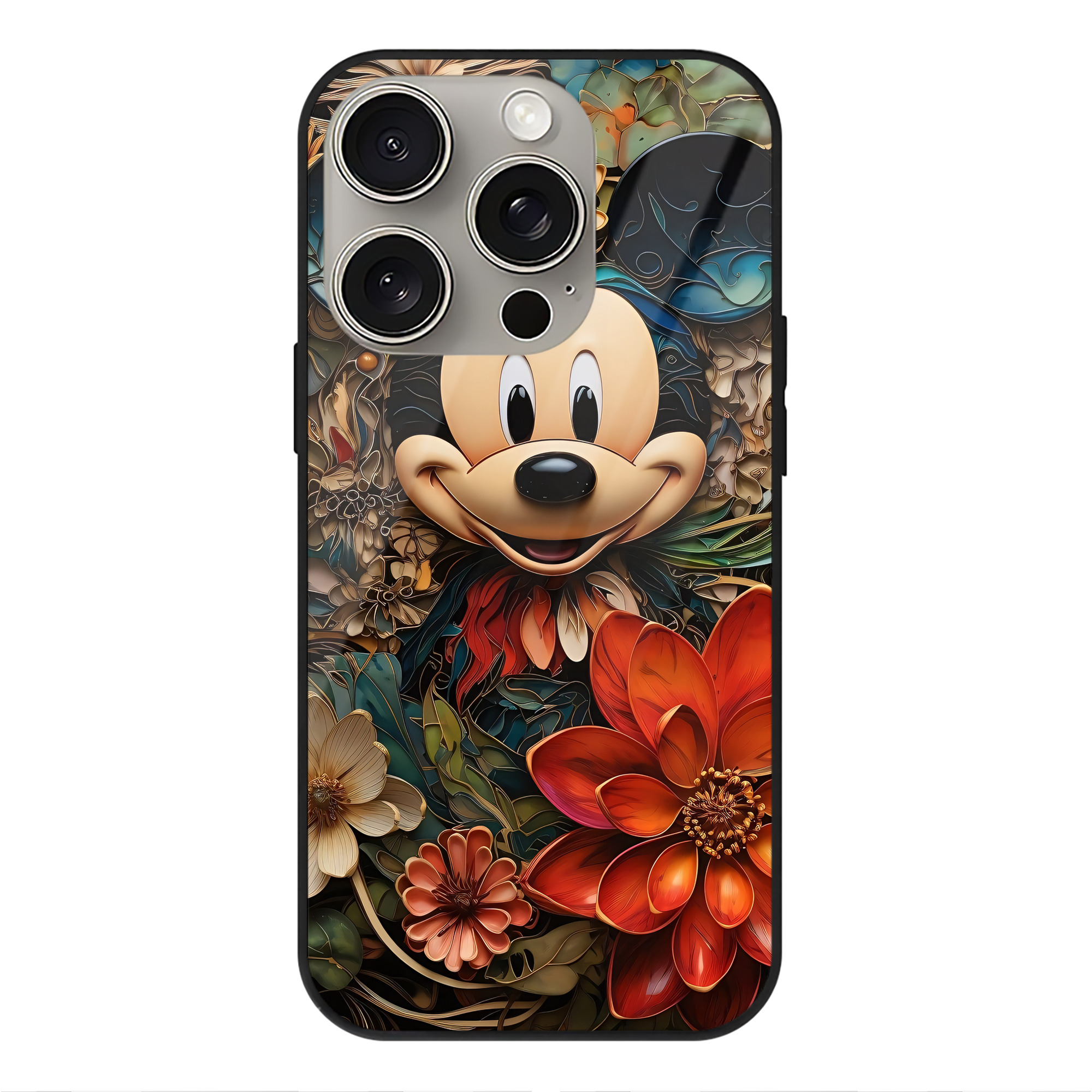 （画像用） ミッキーマウス Mickey Mouse 【iPhone15Pro対応】スマホケース 耐衝撃＆黄変防止 背面ガラス