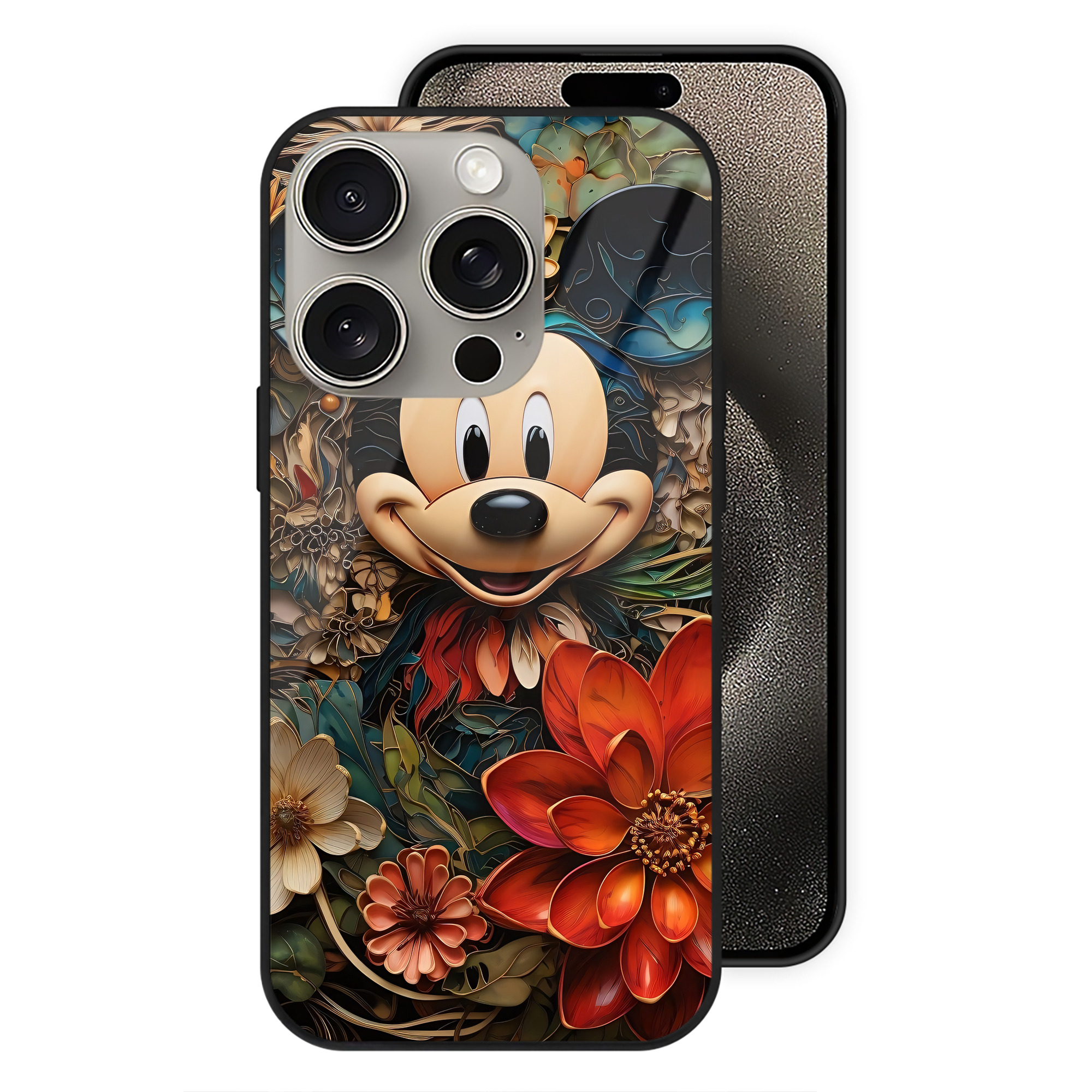 （画像用） ミッキーマウス Mickey Mouse 【iPhone15Pro対応】スマホケース 耐衝撃＆黄変防止 背面ガラス