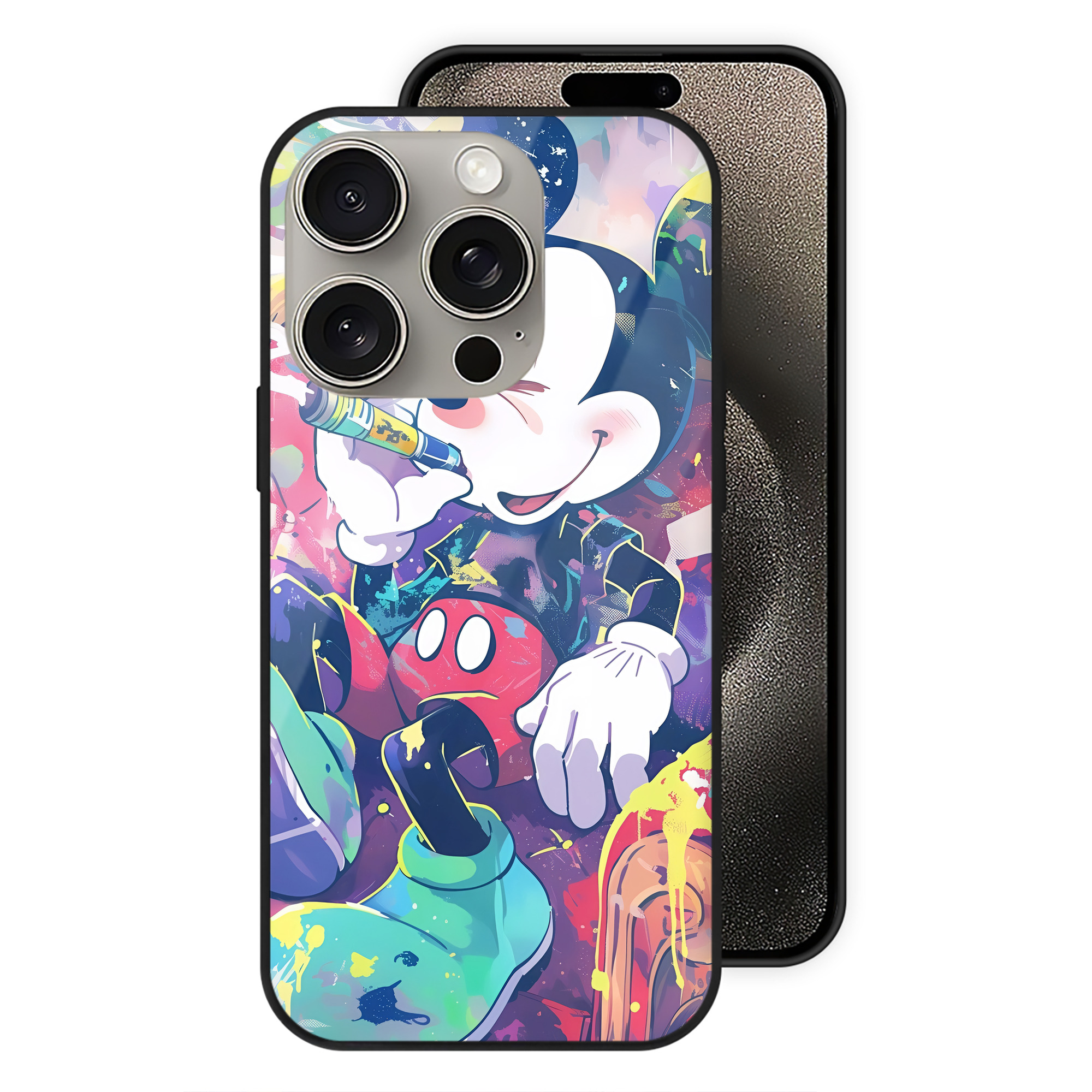 （画像用） ミッキーマウス Mickey Mouse 【iPhone15Pro対応】スマホケース 耐衝撃＆黄変防止 背面ガラス
