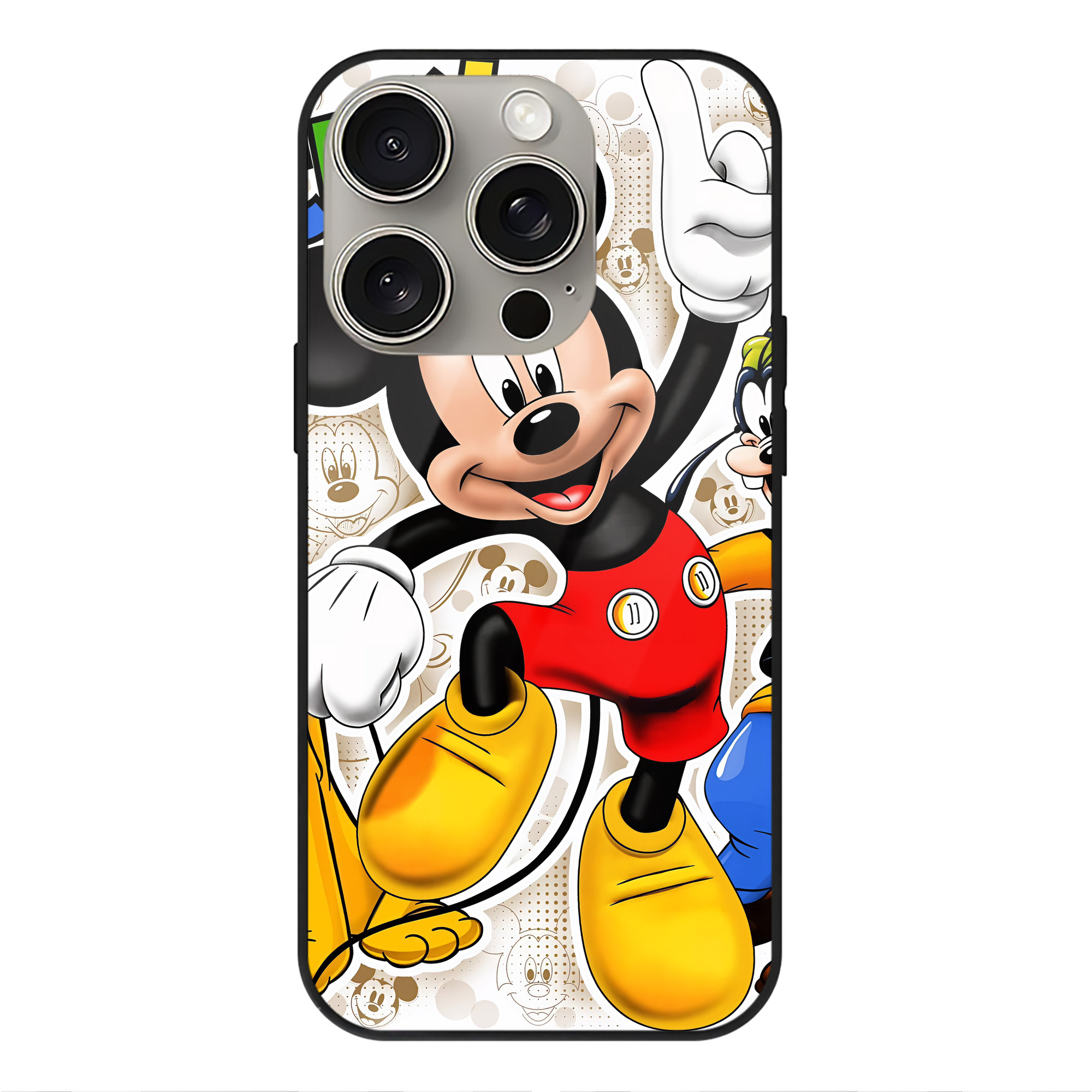 （画像用） ミッキーマウス Mickey Mouse 【iPhone15Pro対応】スマホケース 耐衝撃＆黄変防止 背面ガラス