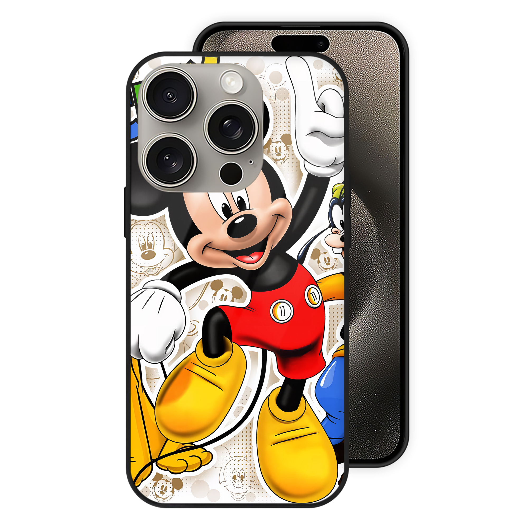 （画像用） ミッキーマウス Mickey Mouse 【iPhone15Pro対応】スマホケース 耐衝撃＆黄変防止 背面ガラス