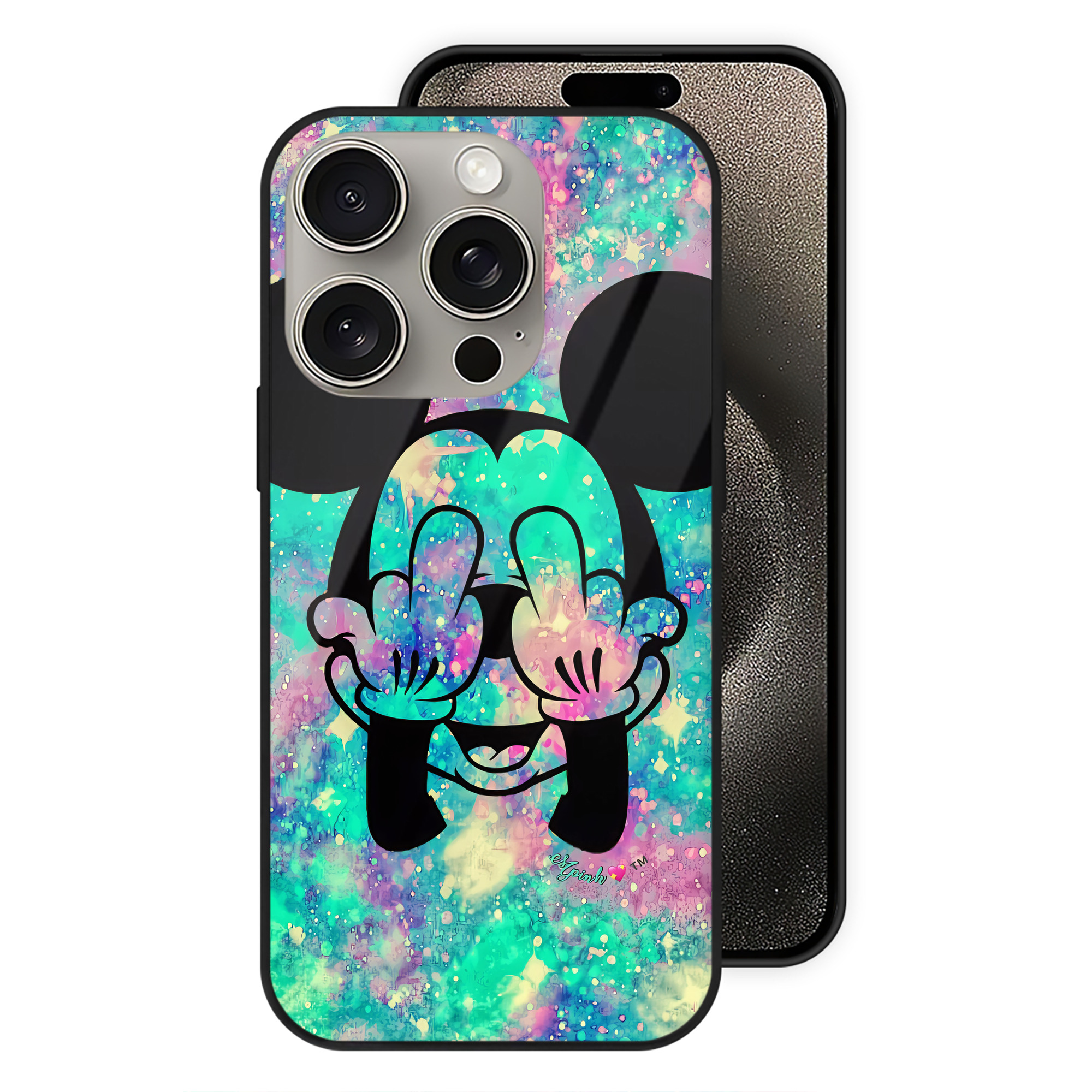 （画像用） ミッキーマウス Mickey Mouse 【iPhone15Pro対応】スマホケース 耐衝撃＆黄変防止 背面ガラス