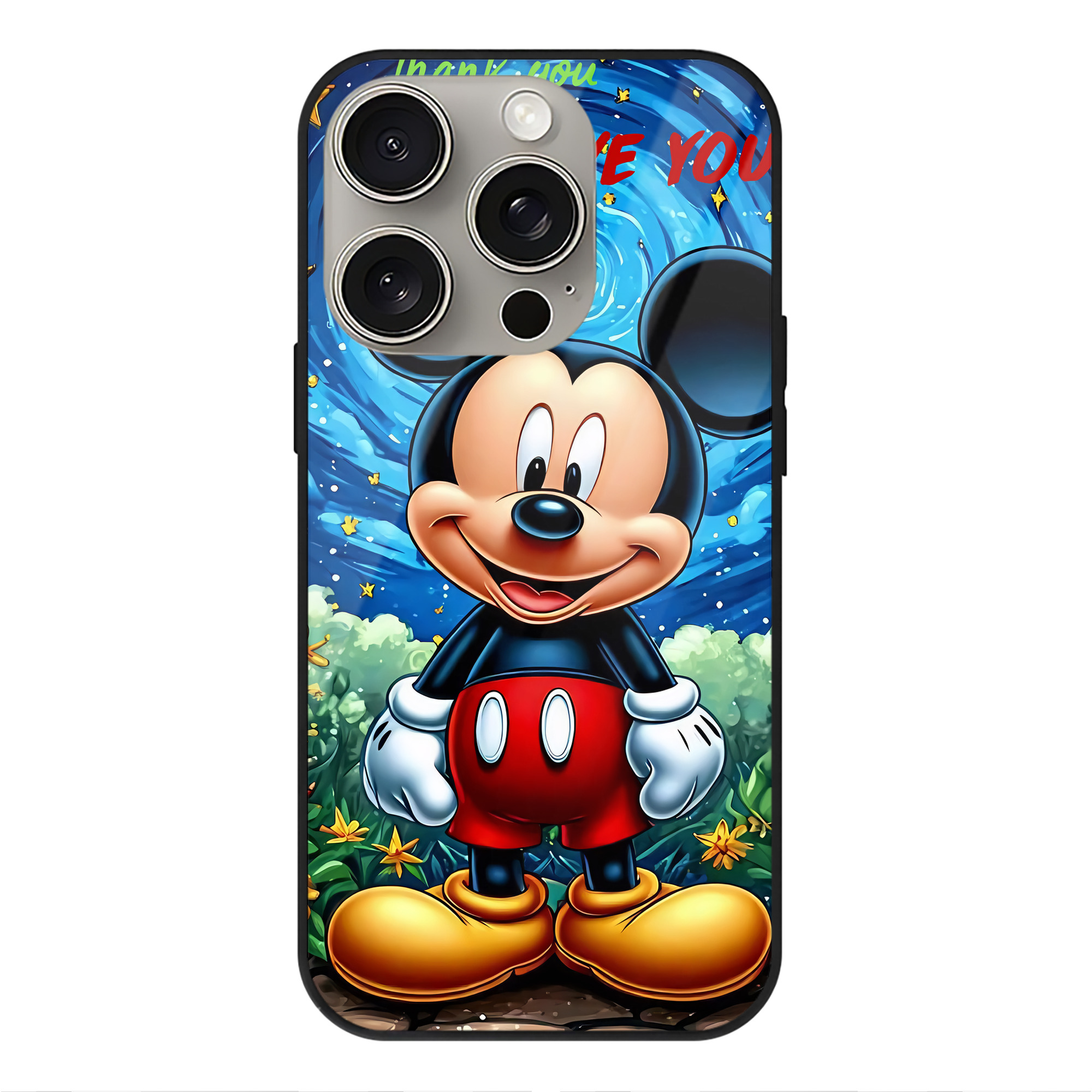 （画像用） ミッキーマウス Mickey Mouse 【iPhone15Pro対応】スマホケース 耐衝撃＆黄変防止 背面ガラス