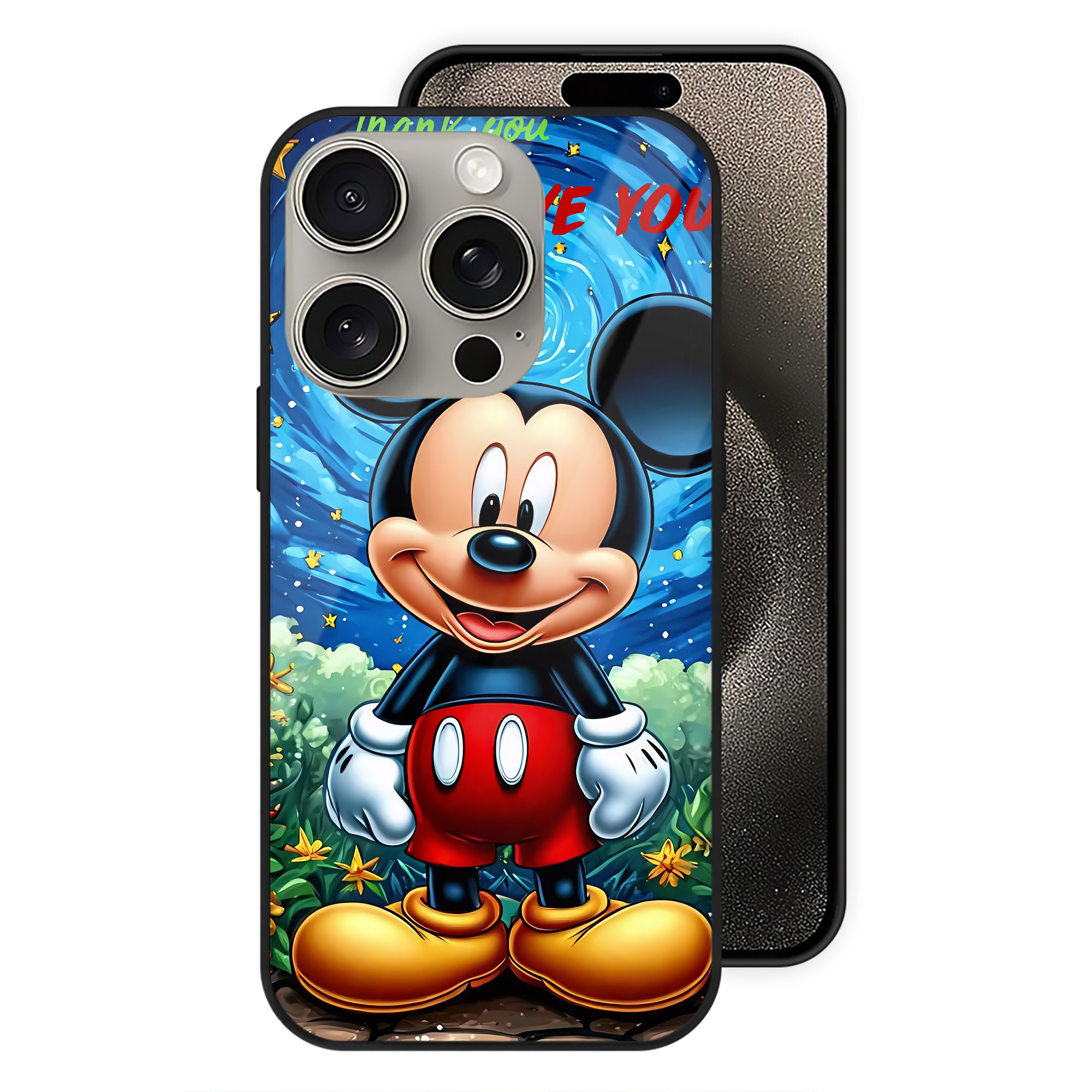 （画像用） ミッキーマウス Mickey Mouse 【iPhone15Pro対応】スマホケース 耐衝撃＆黄変防止 背面ガラス