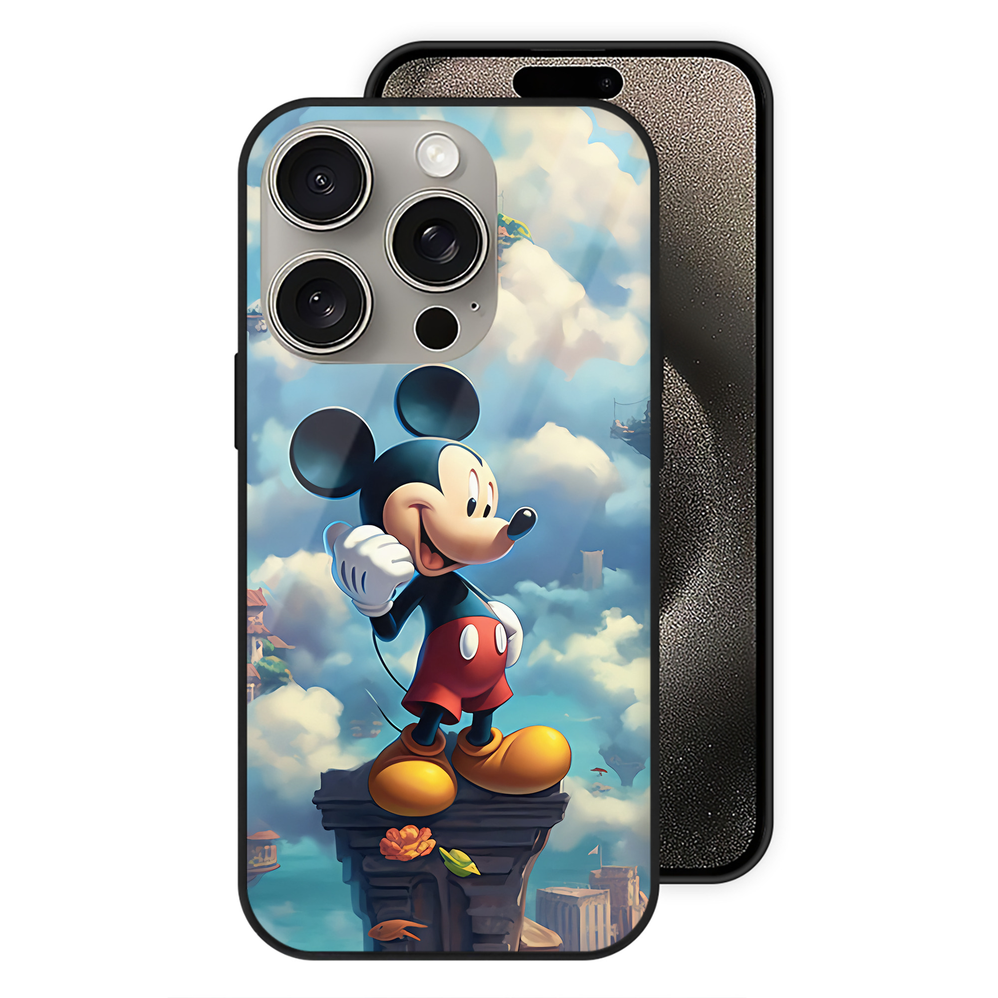 （画像用） ミッキーマウス Mickey Mouse 【iPhone15Pro対応】スマホケース 耐衝撃＆黄変防止 背面ガラス