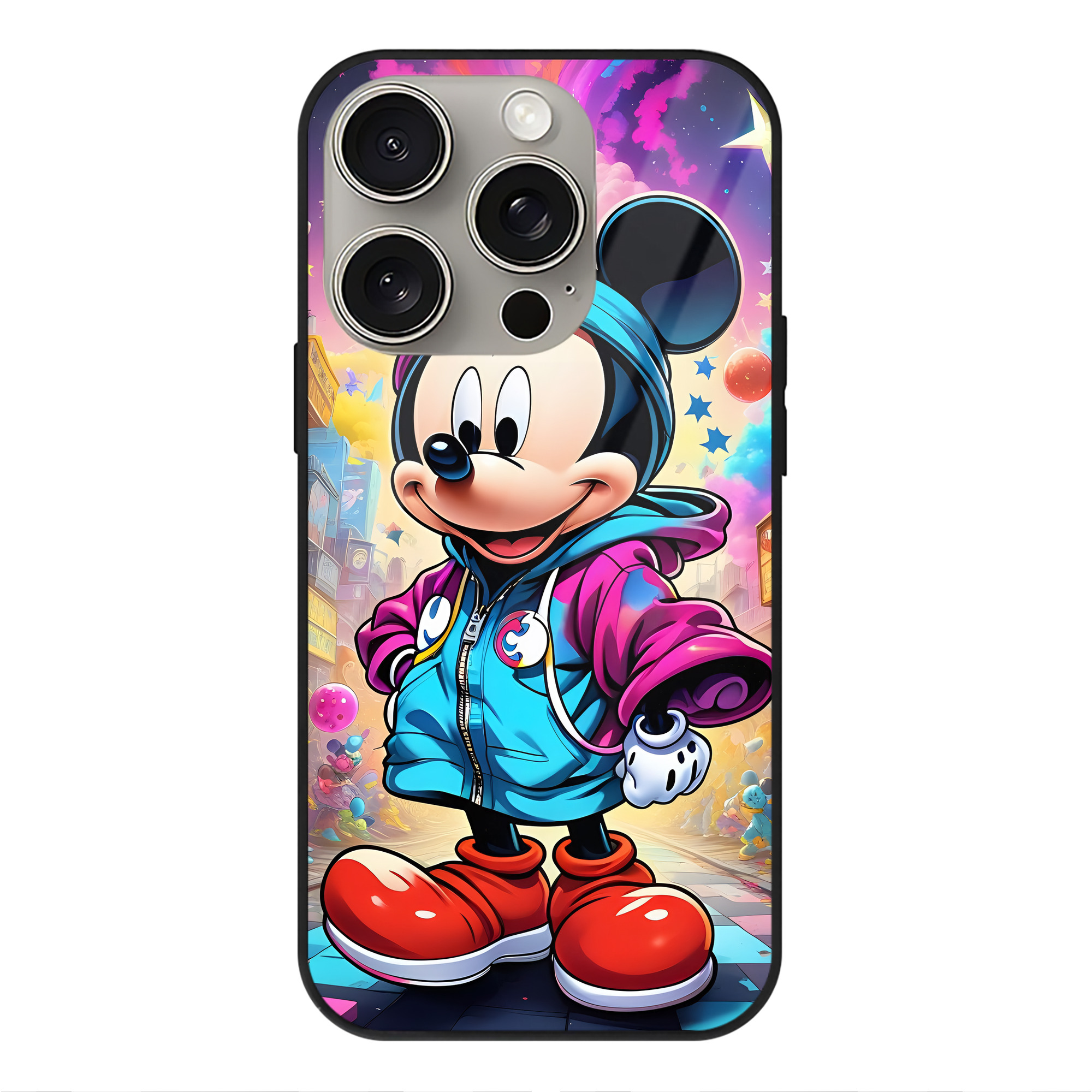 （画像用） ミッキーマウス Mickey Mouse 【iPhone15Pro対応】スマホケース 耐衝撃＆黄変防止 背面ガラス
