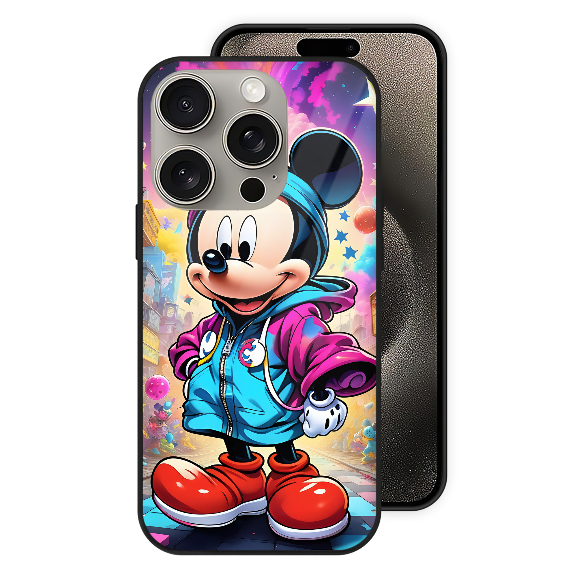 （画像用） ミッキーマウス Mickey Mouse 【iPhone15Pro対応】スマホケース 耐衝撃＆黄変防止 背面ガラス