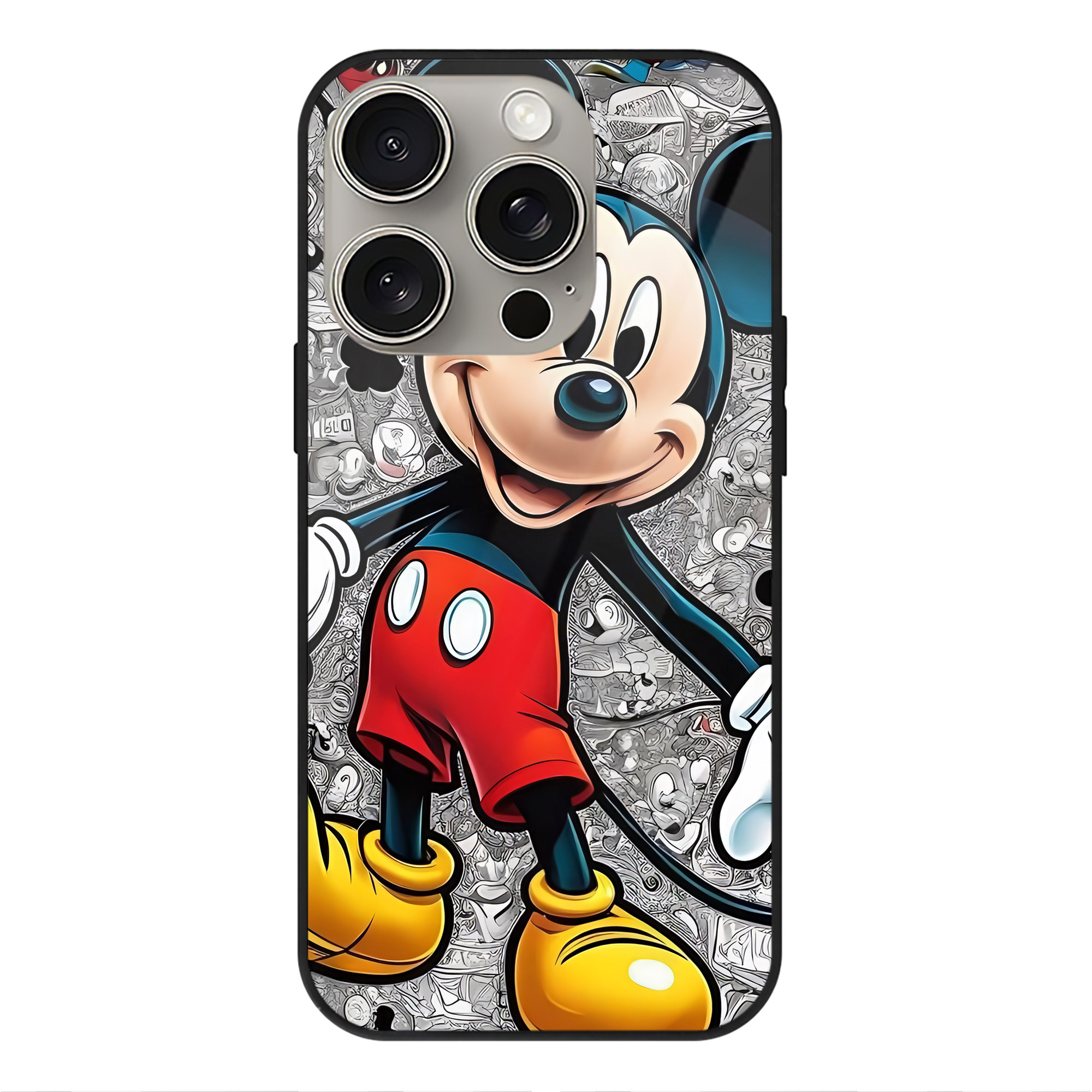 （画像用） ミッキーマウス Mickey Mouse 【iPhone15Pro対応】スマホケース 耐衝撃＆黄変防止 背面ガラス