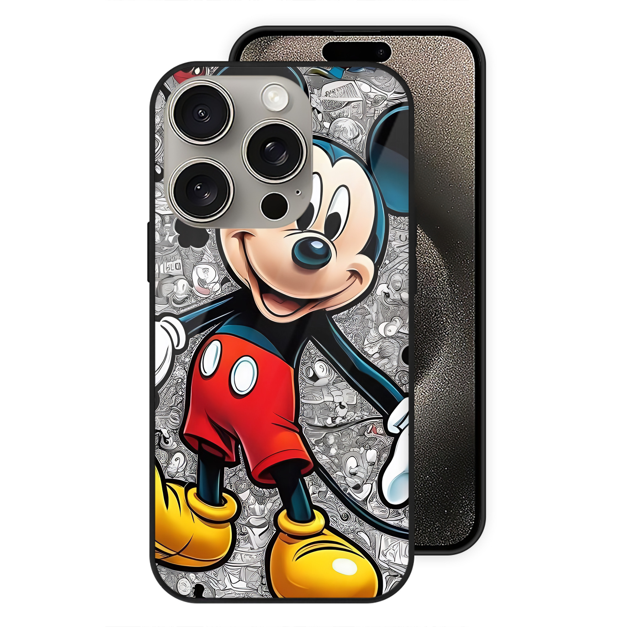 （画像用） ミッキーマウス Mickey Mouse 【iPhone15Pro対応】スマホケース 耐衝撃＆黄変防止 背面ガラス