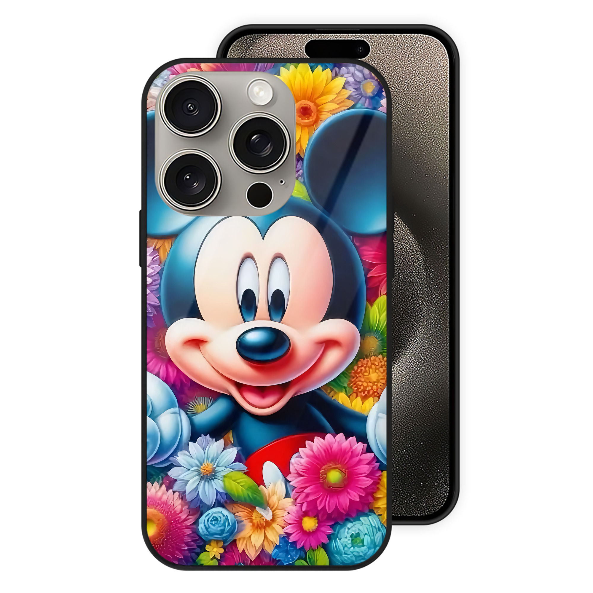（画像用） ミッキーマウス Mickey Mouse 【iPhone15Pro対応】スマホケース 耐衝撃＆黄変防止 背面ガラス