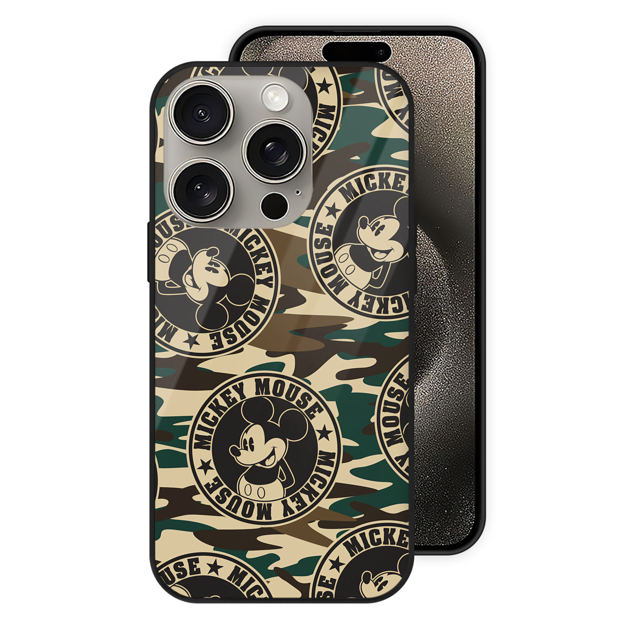 （画像用） ミッキーマウス Mickey Mouse 【iPhone15Pro対応】スマホケース 耐衝撃＆黄変防止 背面ガラス