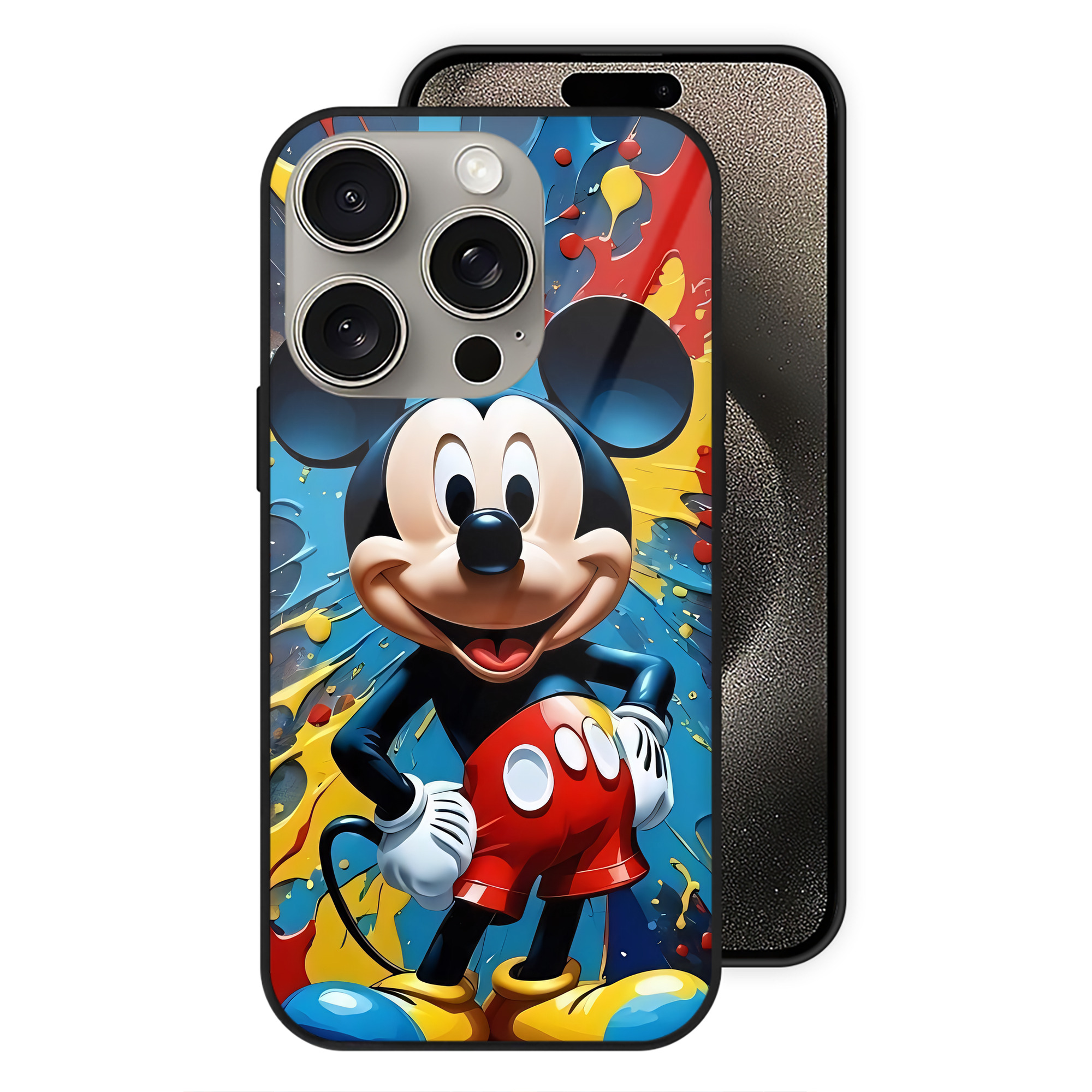 （画像用） ミッキーマウス Mickey Mouse 【iPhone15Pro対応】スマホケース 耐衝撃＆黄変防止 背面ガラス