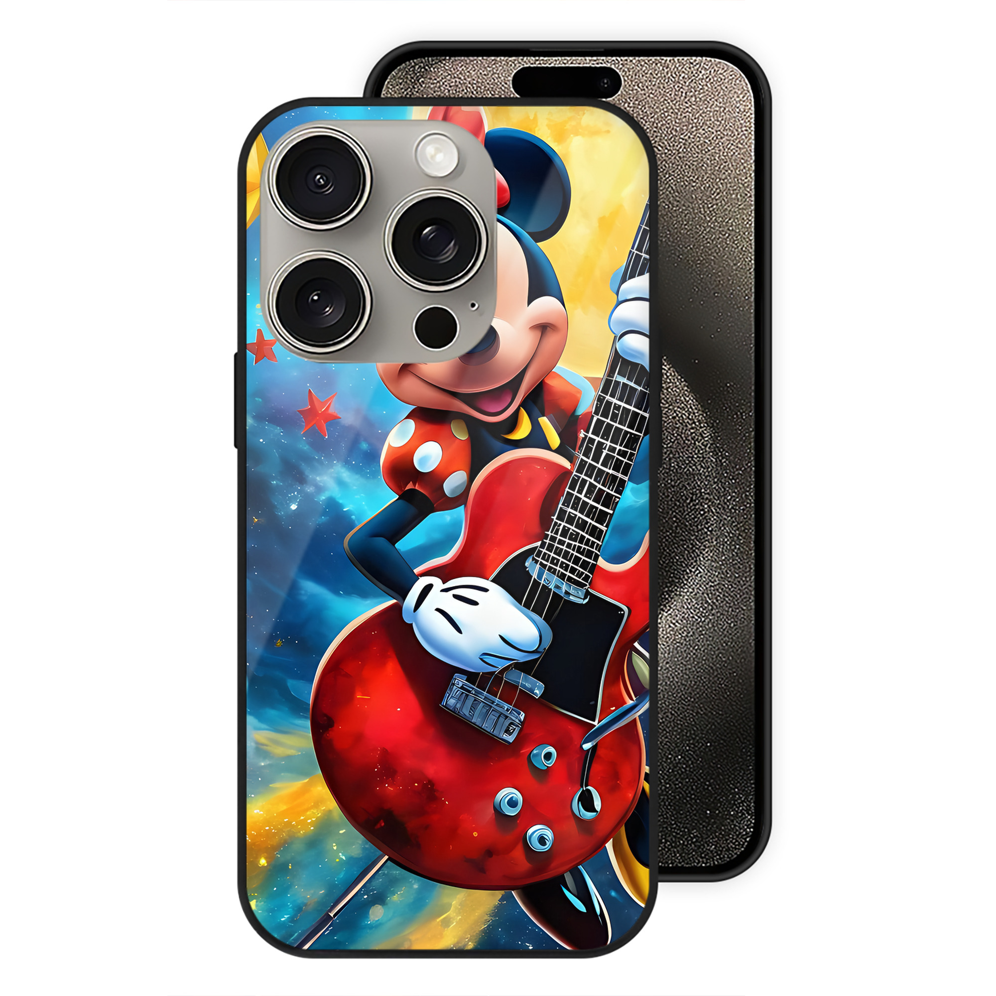 （画像用） ミッキーマウス Mickey Mouse 【iPhone15Pro対応】スマホケース 耐衝撃＆黄変防止 背面ガラス