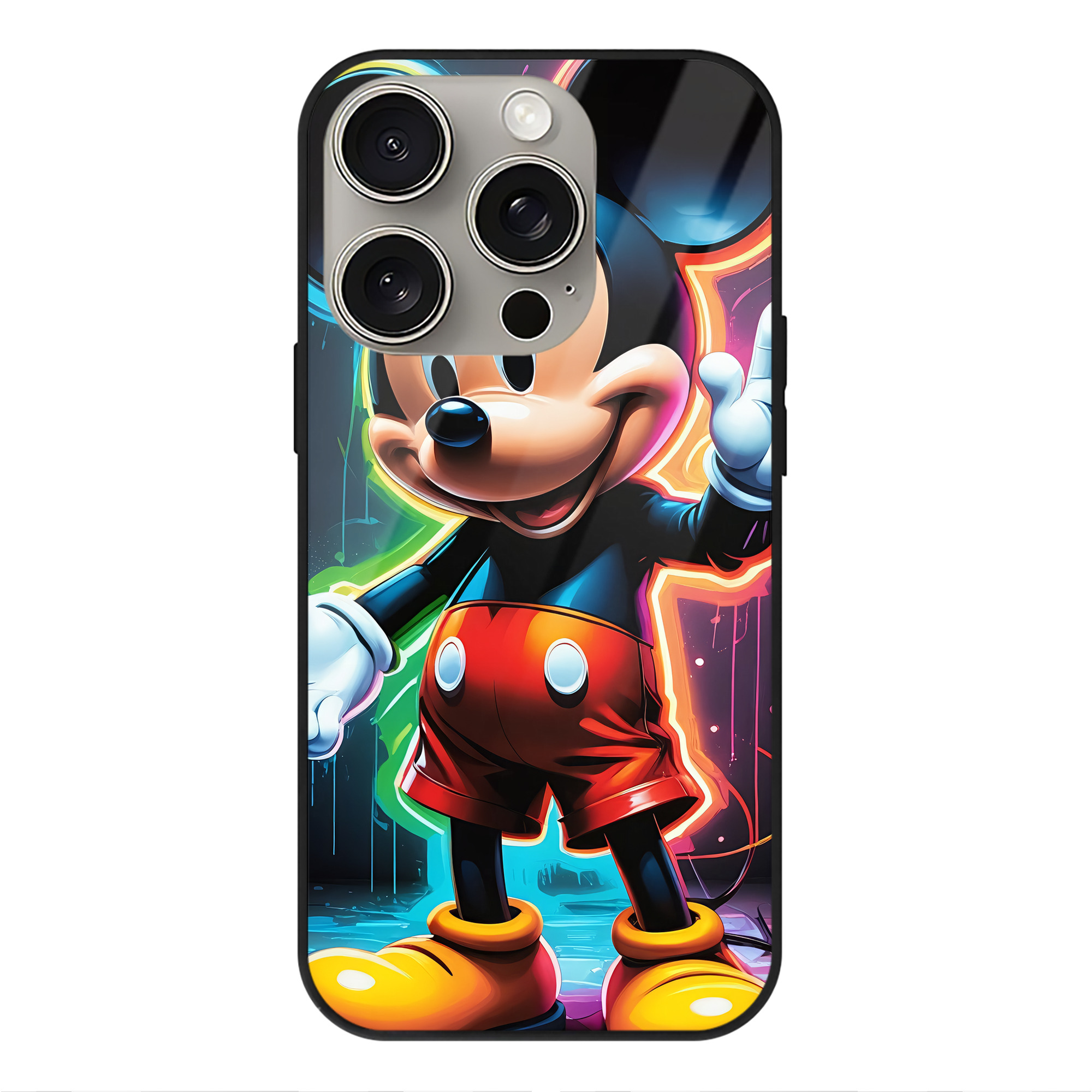 （画像用） ミッキーマウス Mickey Mouse 【iPhone15Pro対応】スマホケース 耐衝撃＆黄変防止 背面ガラス