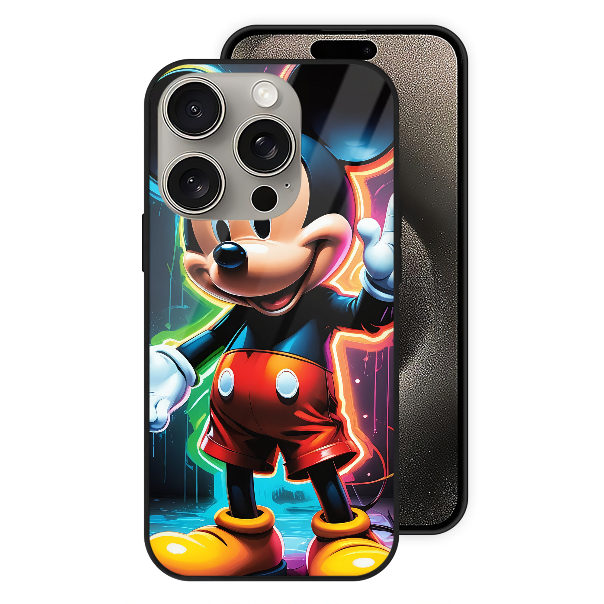 （画像用） ミッキーマウス Mickey Mouse 【iPhone15Pro対応】スマホケース 耐衝撃＆黄変防止 背面ガラス