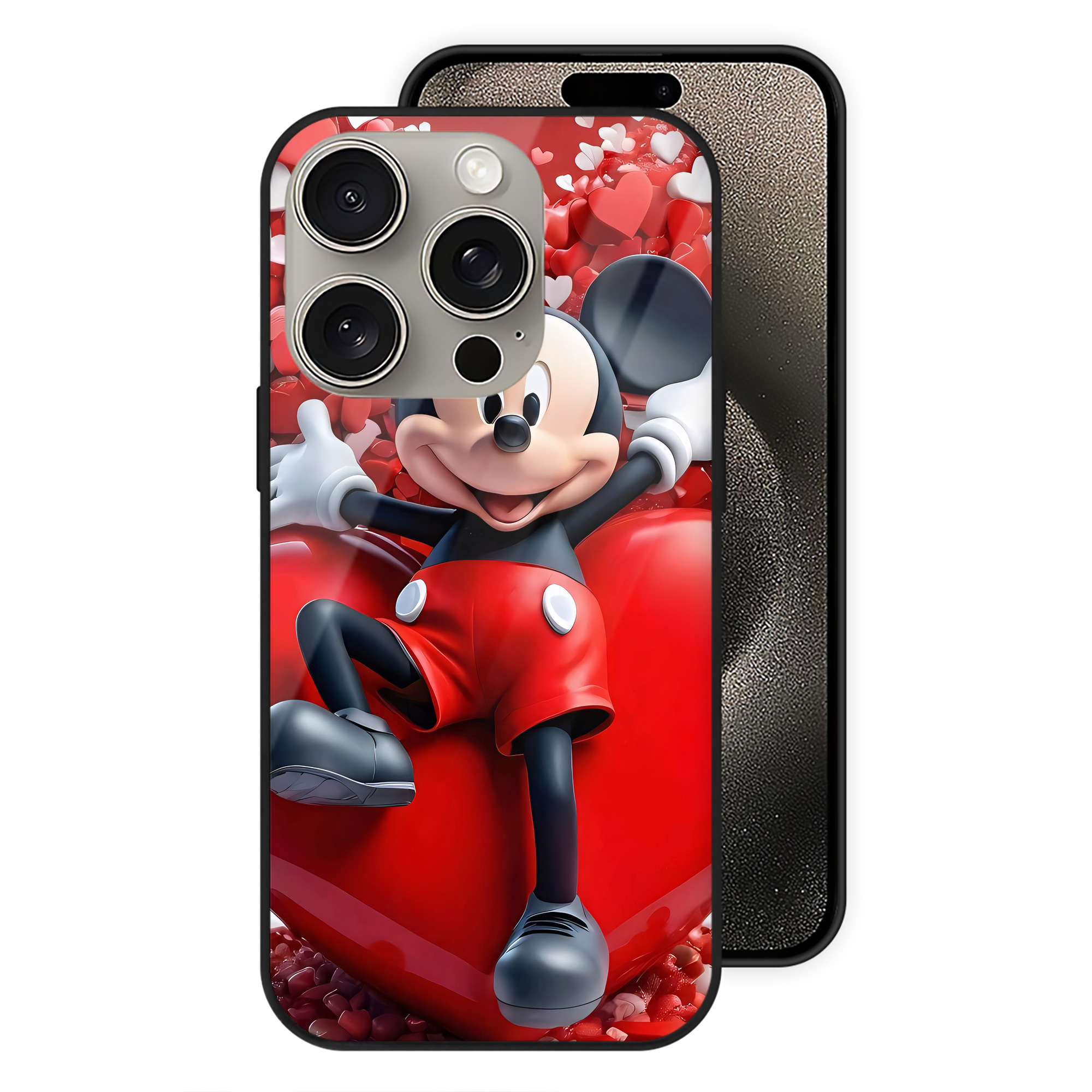 （画像用） ミッキーマウス Mickey Mouse 【iPhone15Pro対応】スマホケース 耐衝撃＆黄変防止 背面ガラス