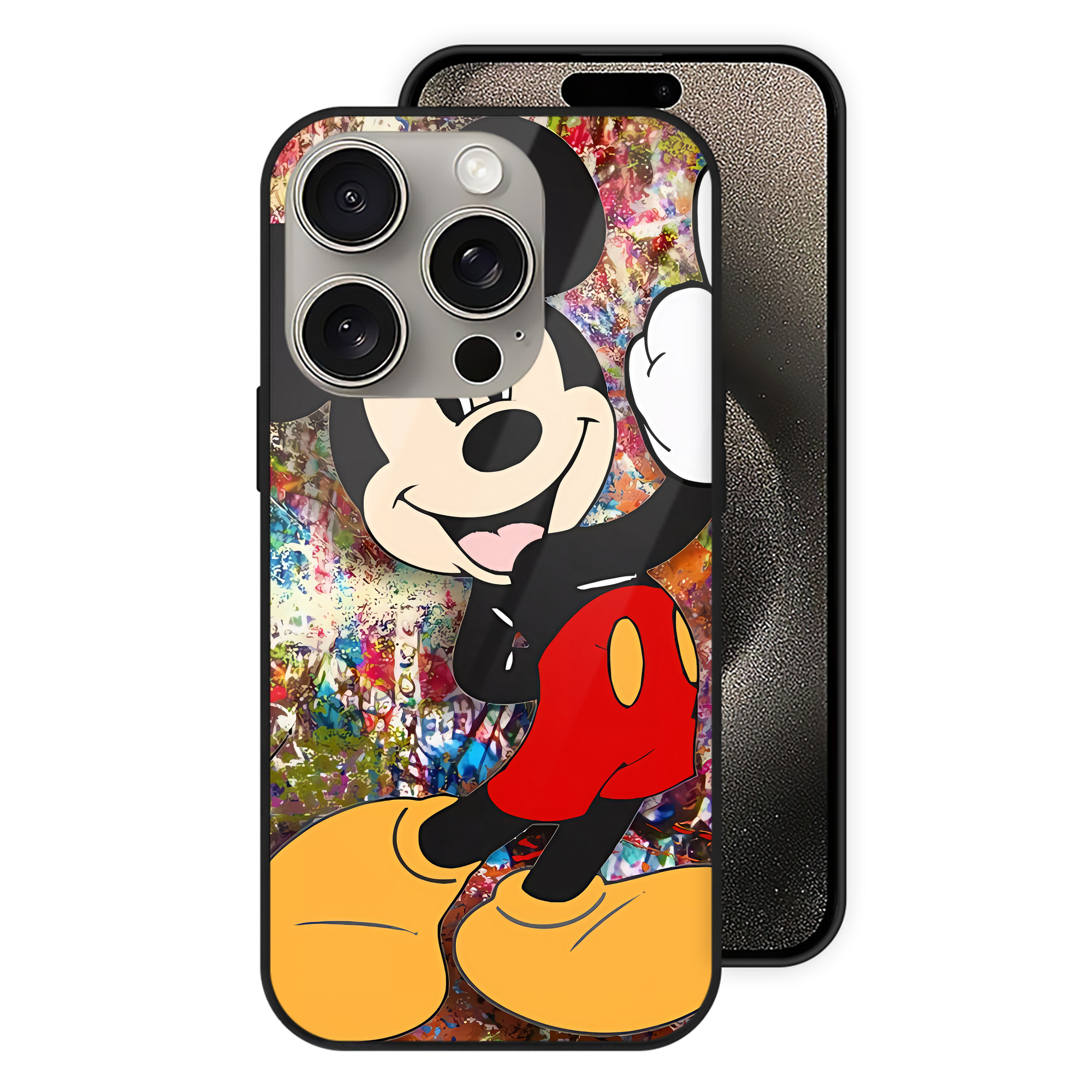 （画像用） ミッキーマウス Mickey Mouse 【iPhone15Pro対応】スマホケース 耐衝撃＆黄変防止 背面ガラス
