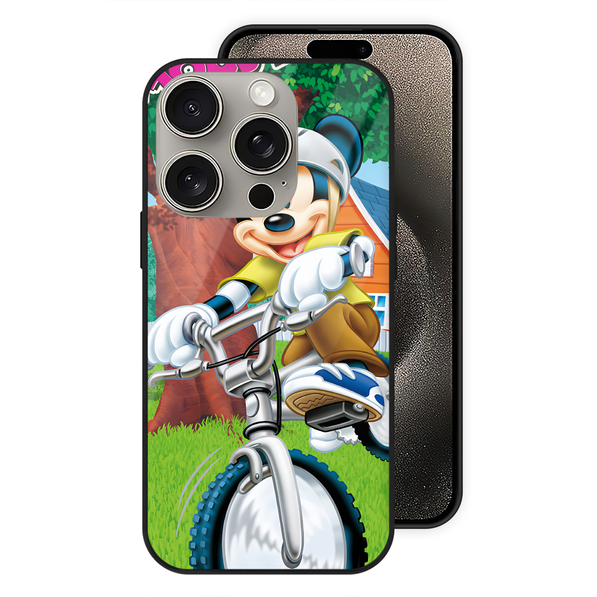 （画像用） ミッキーマウス Mickey Mouse 【iPhone15Pro対応】スマホケース 耐衝撃＆黄変防止 背面ガラス