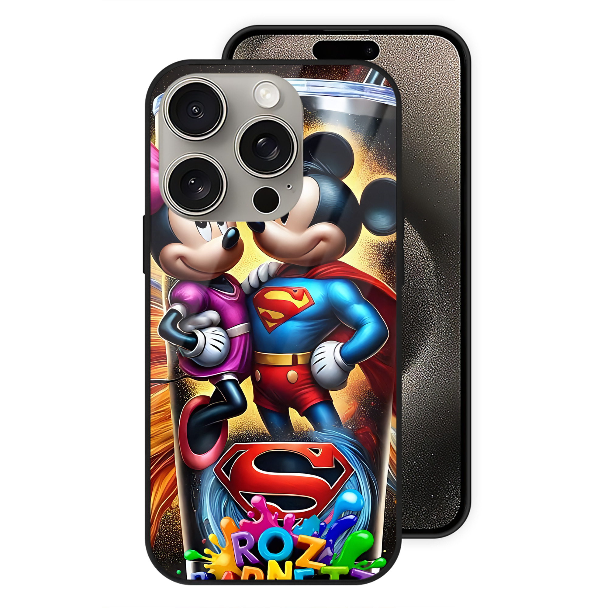 （画像用） ミッキーマウス Mickey Mouse 【iPhone15Pro対応】スマホケース 耐衝撃＆黄変防止 背面ガラス