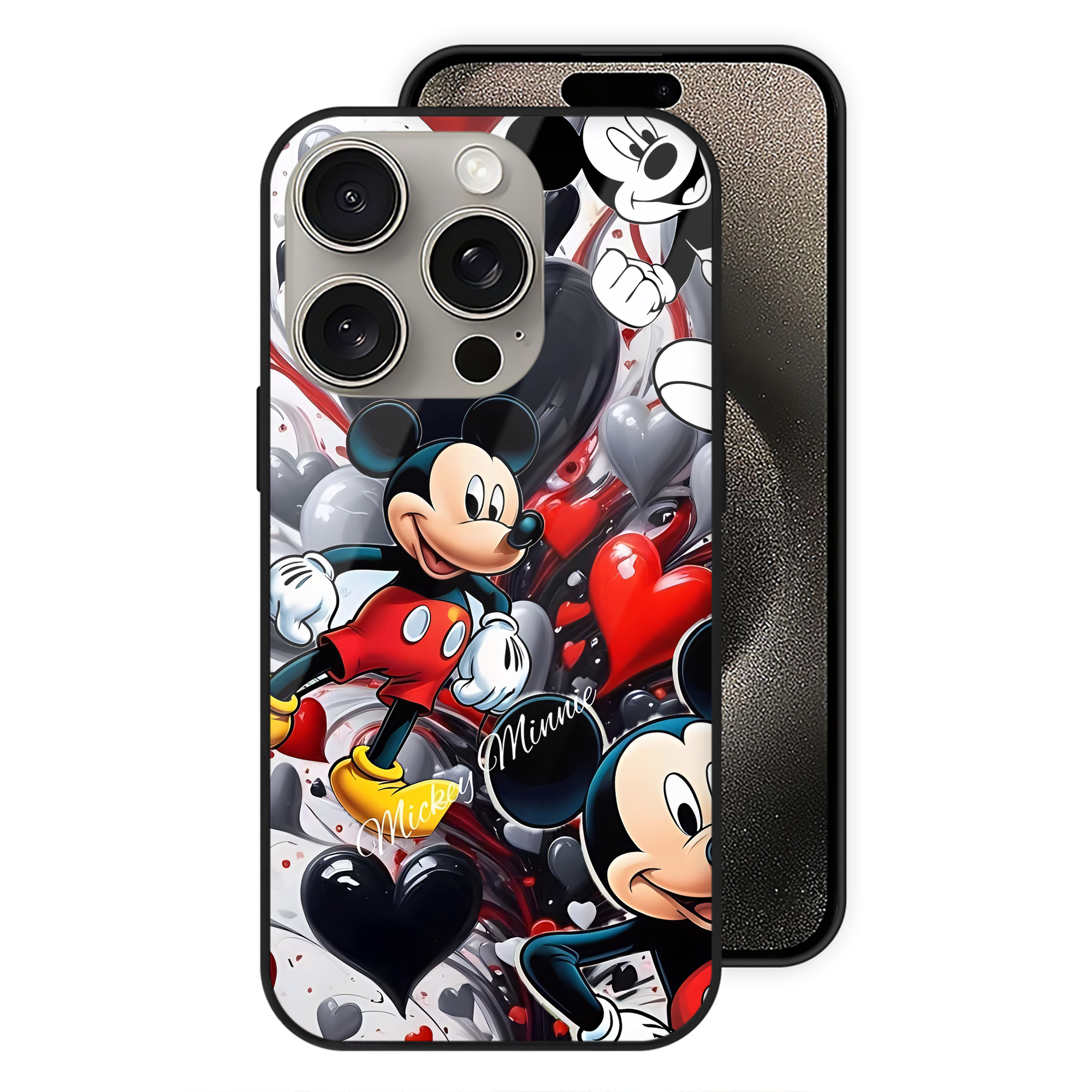 （画像用） ミッキーマウス Mickey Mouse 【iPhone15Pro対応】スマホケース 耐衝撃＆黄変防止 背面ガラス