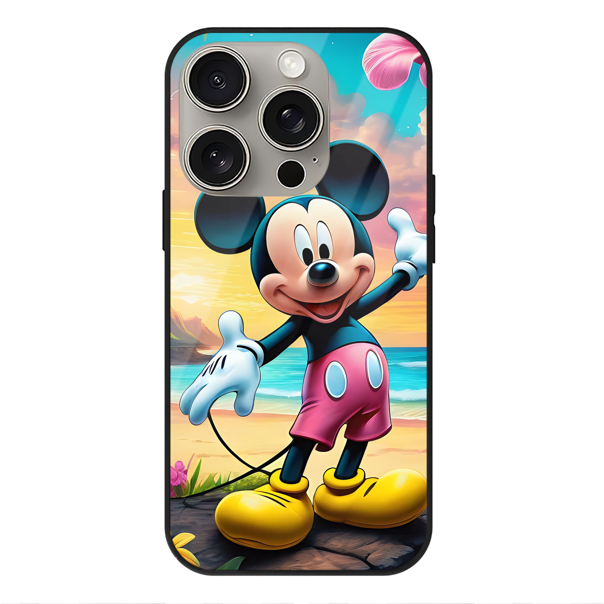 （画像用） ミッキーマウス Mickey Mouse 【iPhone15Pro対応】スマホケース 耐衝撃＆黄変防止 背面ガラス