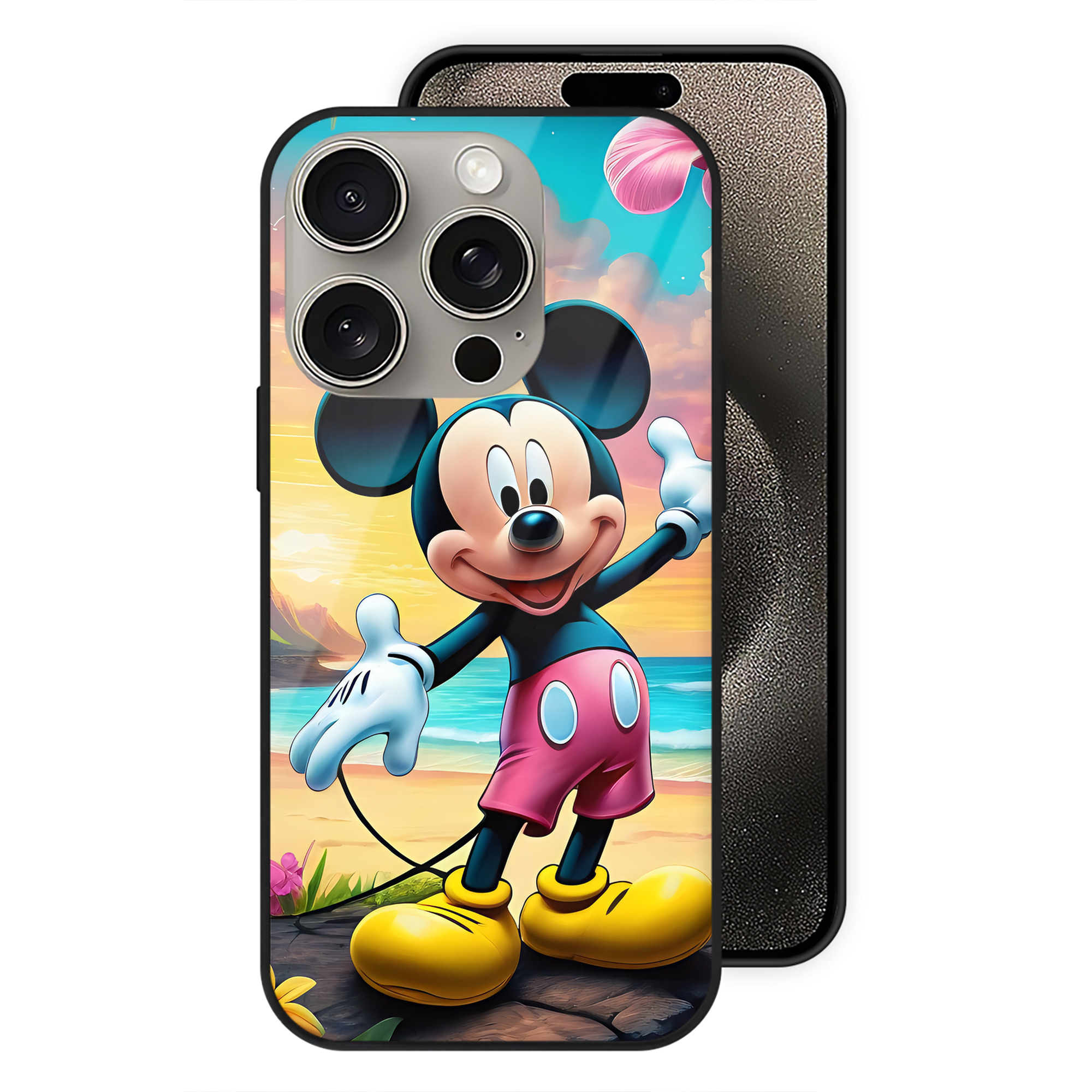 （画像用） ミッキーマウス Mickey Mouse 【iPhone15Pro対応】スマホケース 耐衝撃＆黄変防止 背面ガラス