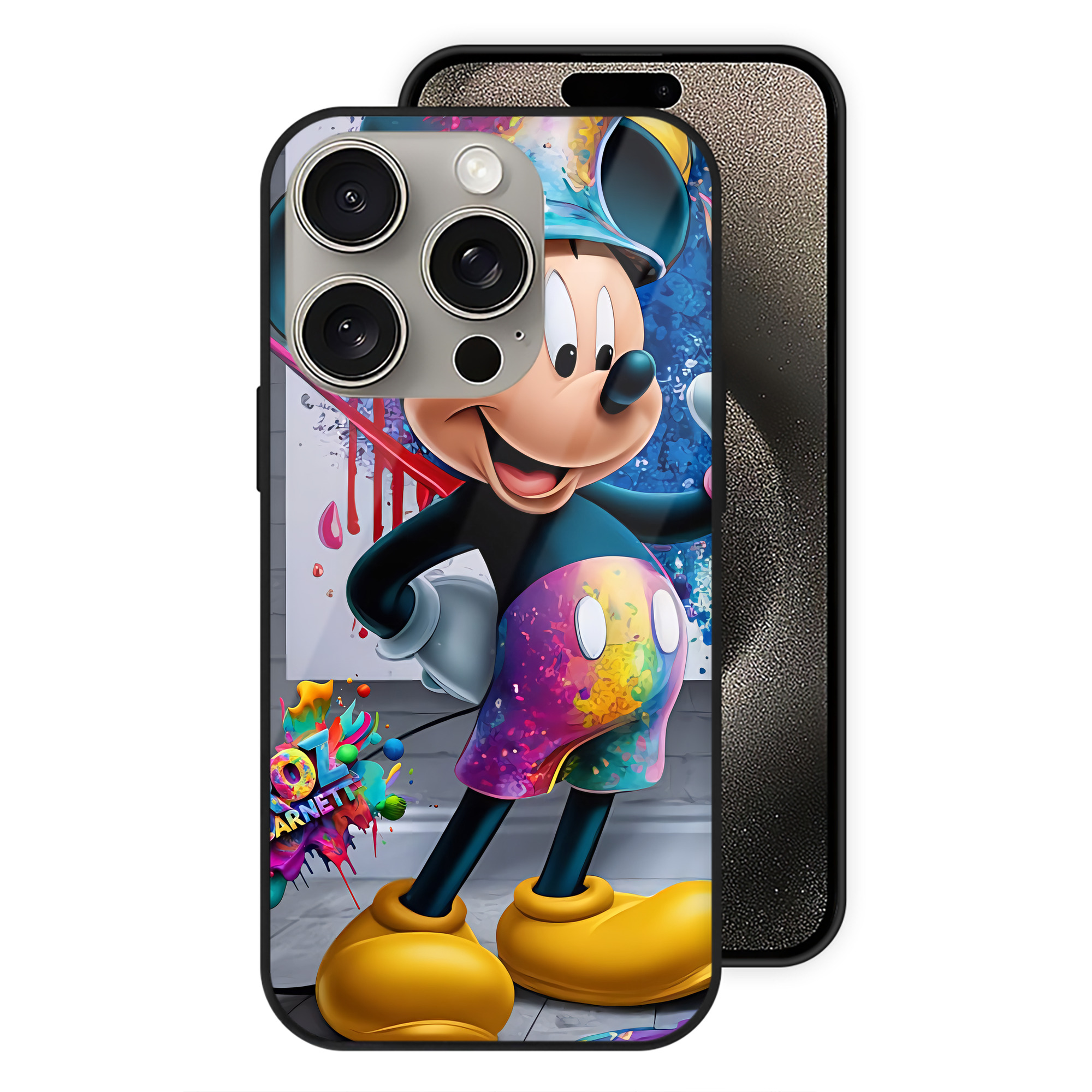 （画像用） ミッキーマウス Mickey Mouse 【iPhone15Pro対応】スマホケース 耐衝撃＆黄変防止 背面ガラス