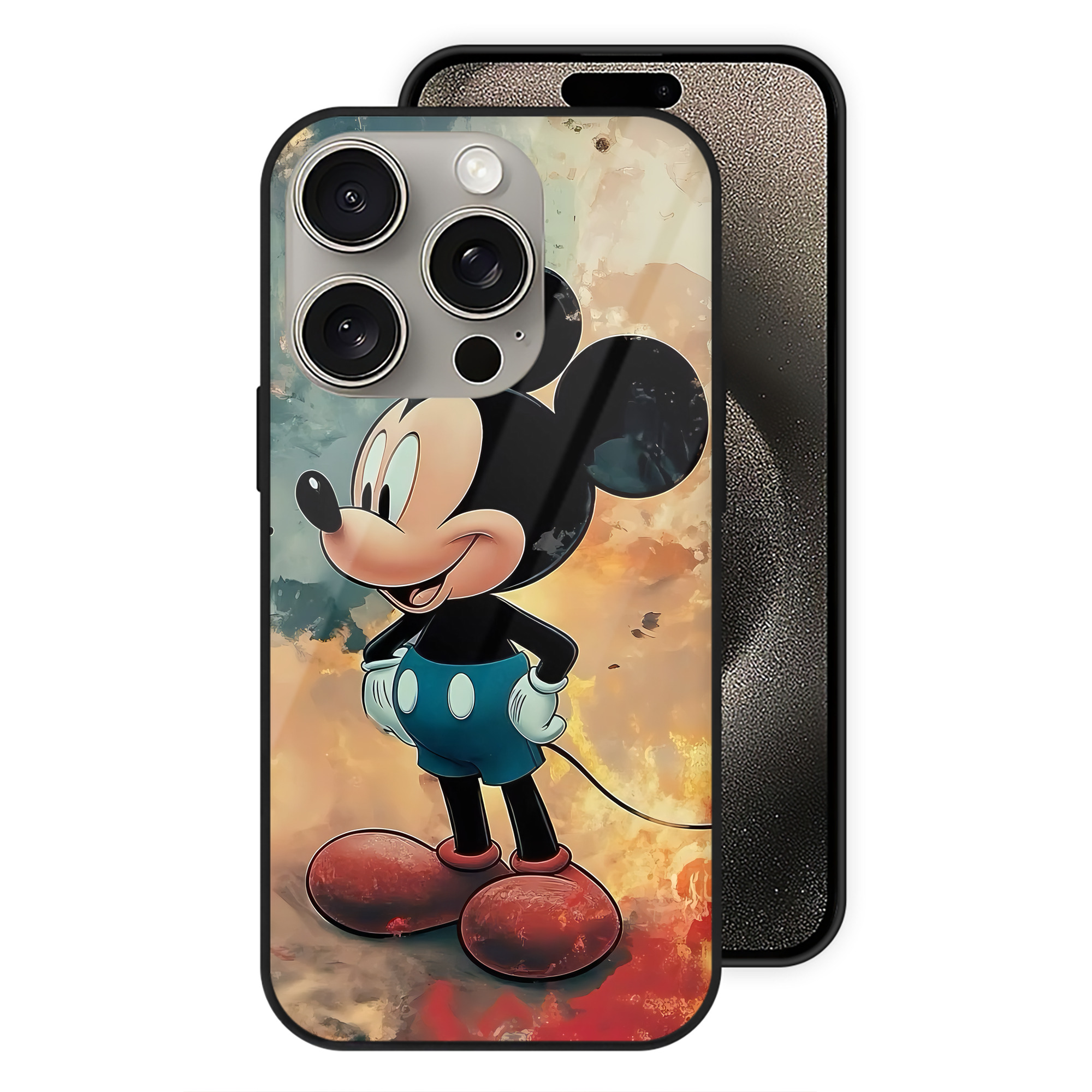 （画像用） ミッキーマウス Mickey Mouse 【iPhone15Pro対応】スマホケース 耐衝撃＆黄変防止 背面ガラス