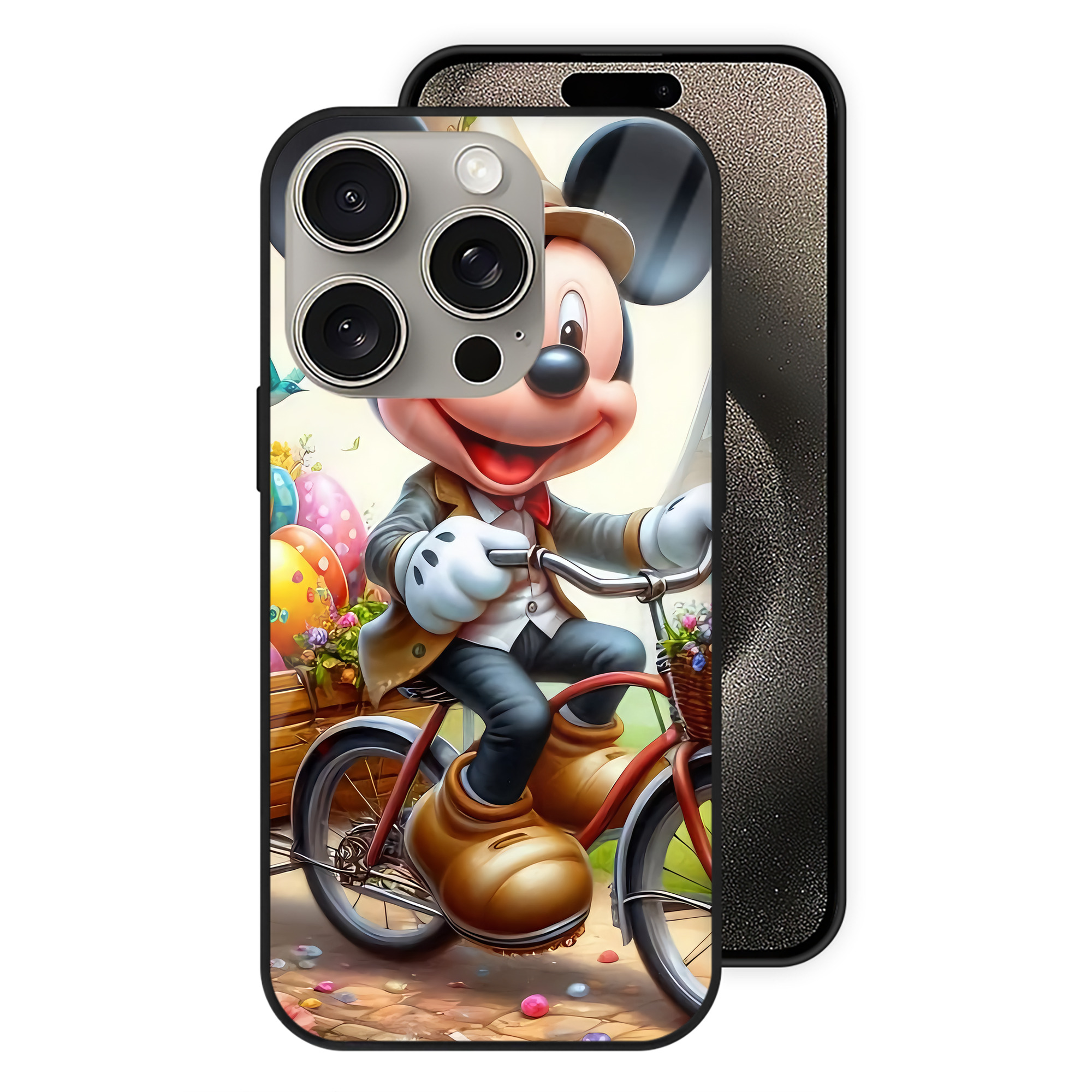 ミッキーマウス Mickey Mouse 【iPhone15Pro対応】スマホケース 耐衝撃＆黄変防止 背面ガラス