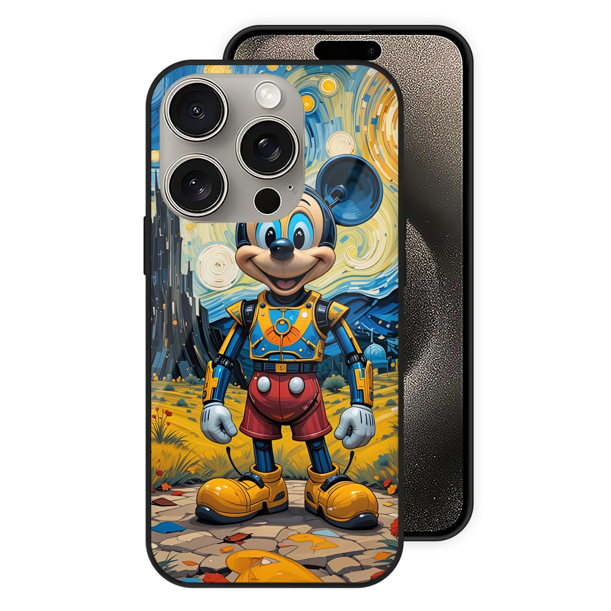 （画像用） ミッキーマウス Mickey Mouse 【iPhone15Pro対応】スマホケース 耐衝撃＆黄変防止 背面ガラス