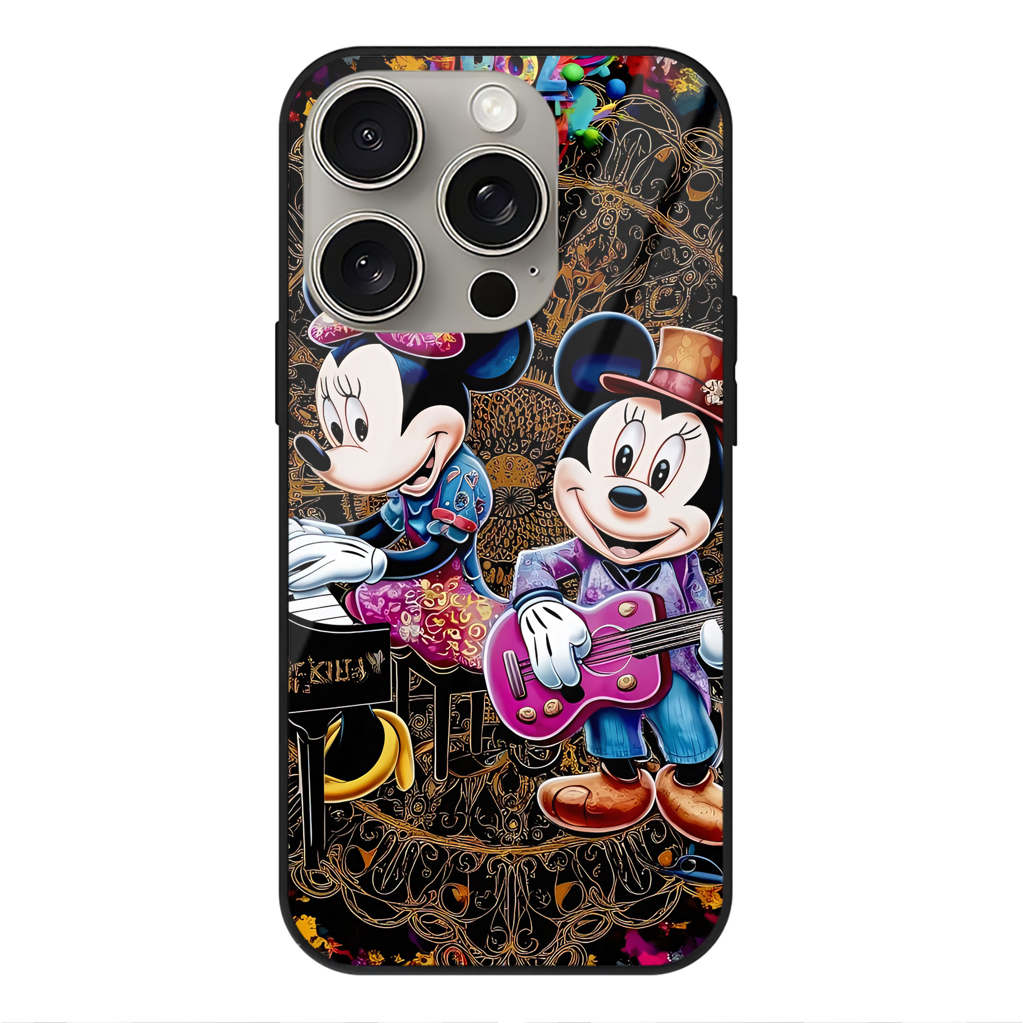 （画像用） ミッキーマウス Mickey Mouse 【iPhone15Pro対応】スマホケース 耐衝撃＆黄変防止 背面ガラス