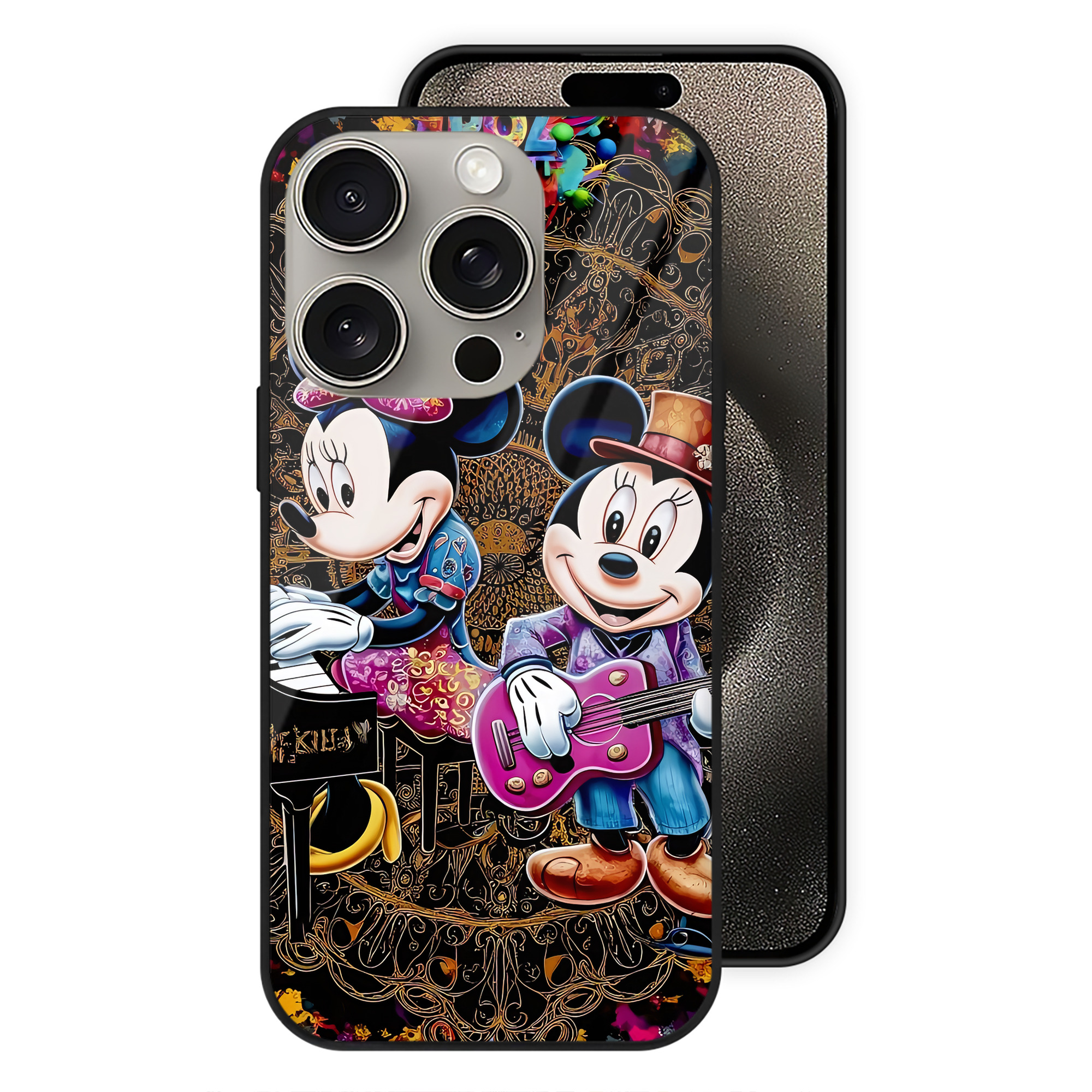 （画像用） ミッキーマウス Mickey Mouse 【iPhone15Pro対応】スマホケース 耐衝撃＆黄変防止 背面ガラス