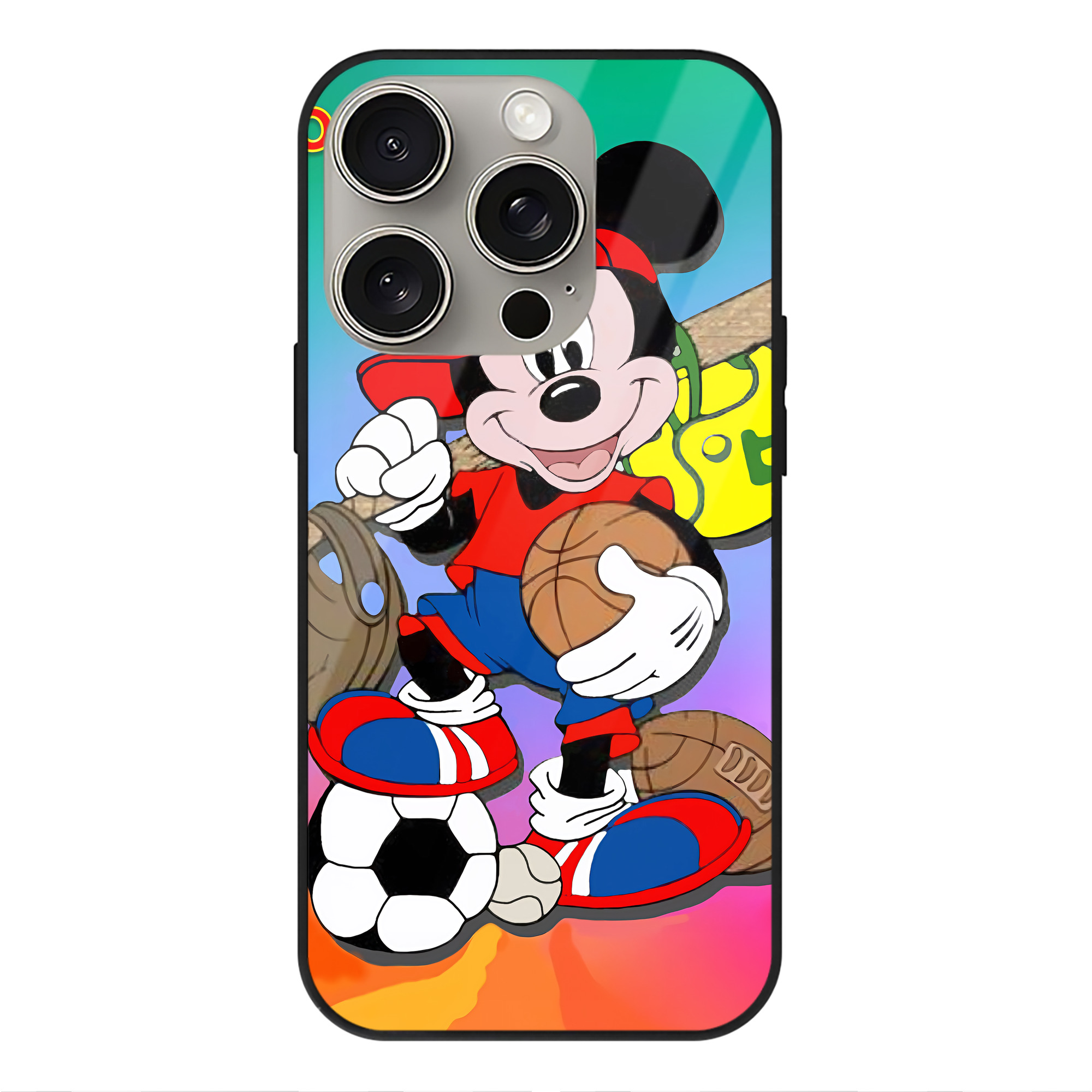 （画像用） ミッキーマウス Mickey Mouse 【iPhone15Pro対応】スマホケース 耐衝撃＆黄変防止 背面ガラス