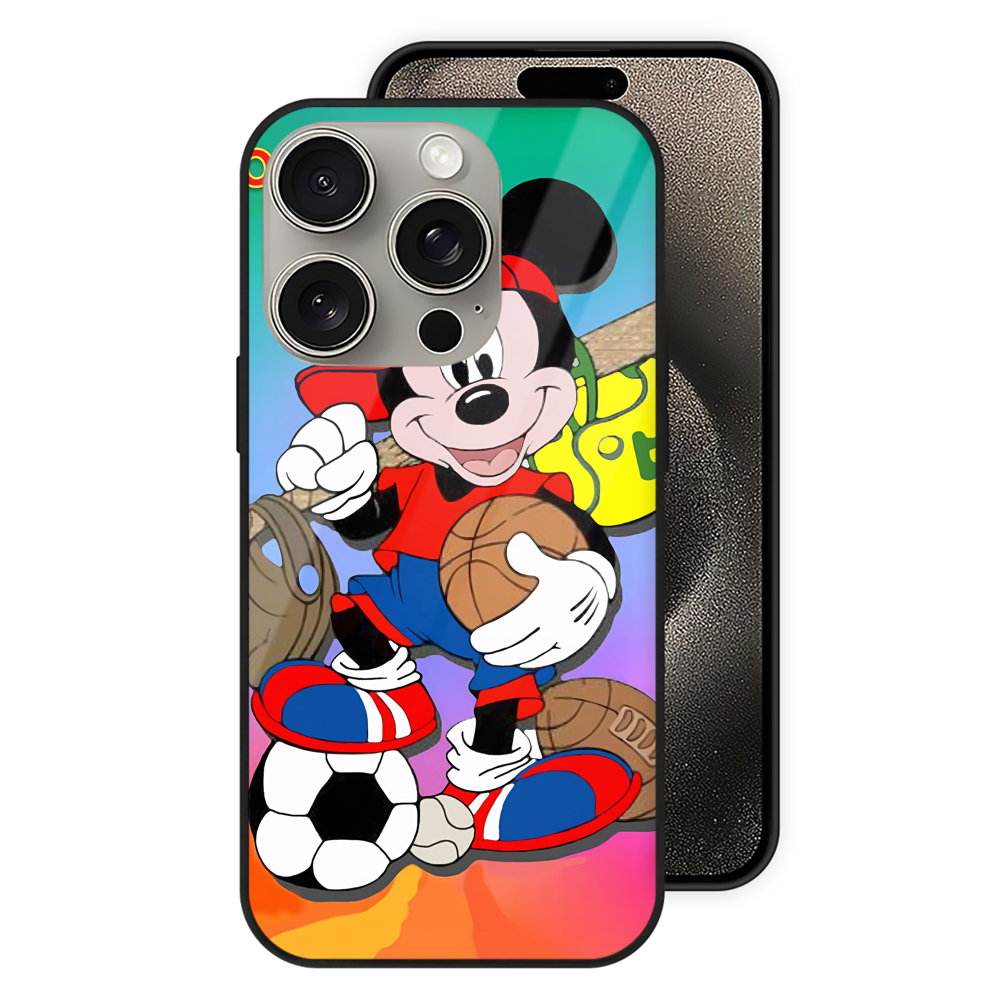 （画像用） ミッキーマウス Mickey Mouse 【iPhone15Pro対応】スマホケース 耐衝撃＆黄変防止 背面ガラス