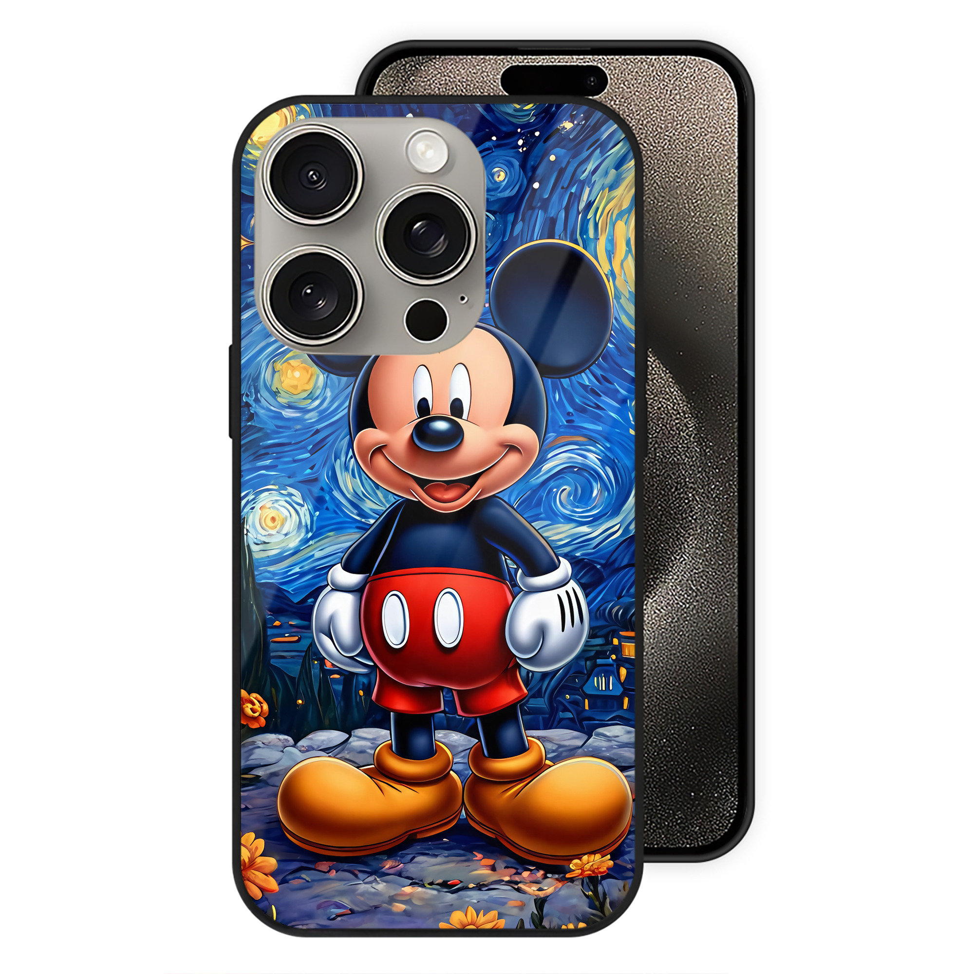 （画像用） ミッキーマウス Mickey Mouse 【iPhone15Pro対応】スマホケース 耐衝撃＆黄変防止 背面ガラス