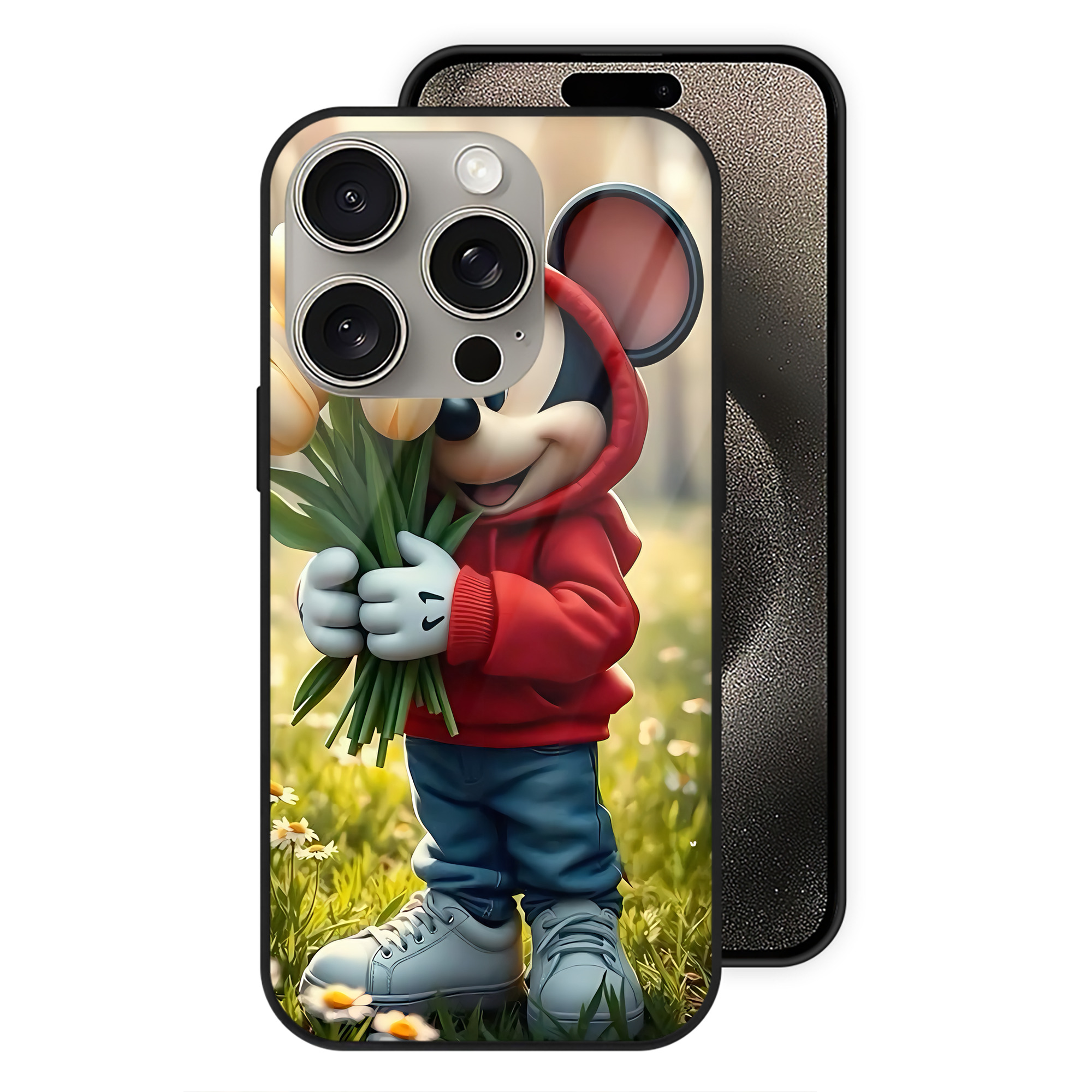 （画像用） ミッキーマウス Mickey Mouse 【iPhone15Pro対応】スマホケース 耐衝撃＆黄変防止 背面ガラス