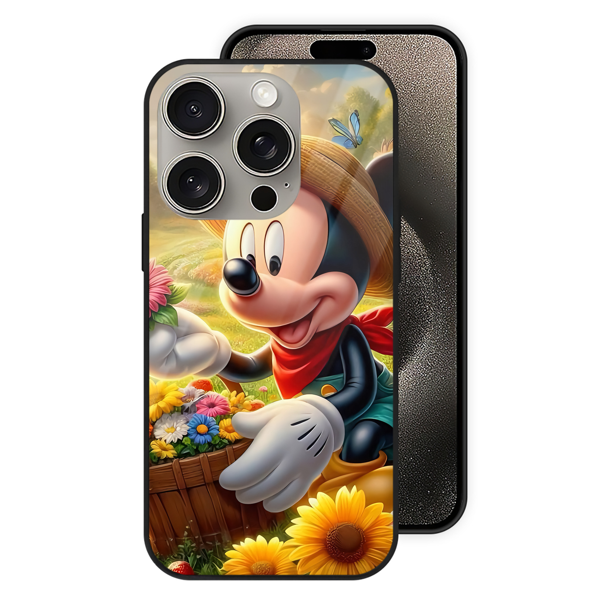 （画像用） ミッキーマウス Mickey Mouse 【iPhone15Pro対応】スマホケース 耐衝撃＆黄変防止 背面ガラス