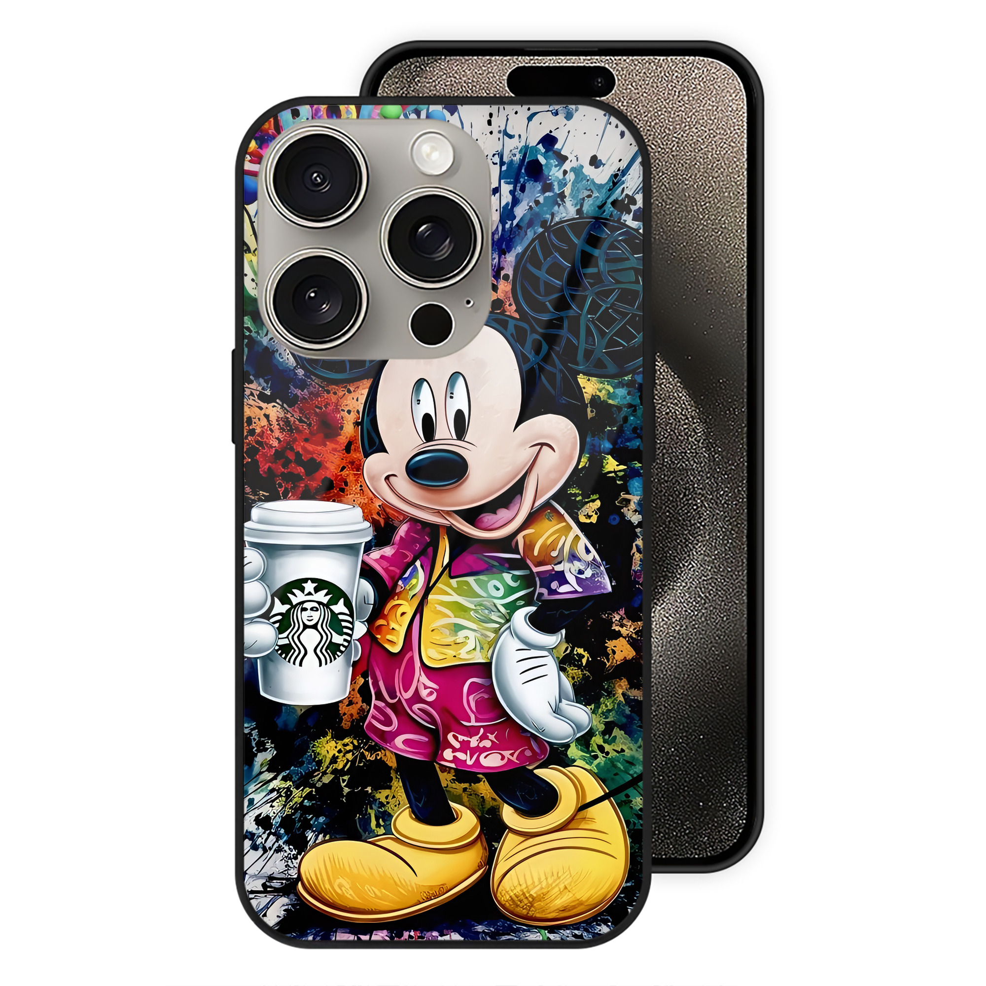 （画像用） ミッキーマウス Mickey Mouse 【iPhone15Pro対応】スマホケース 耐衝撃＆黄変防止 背面ガラス